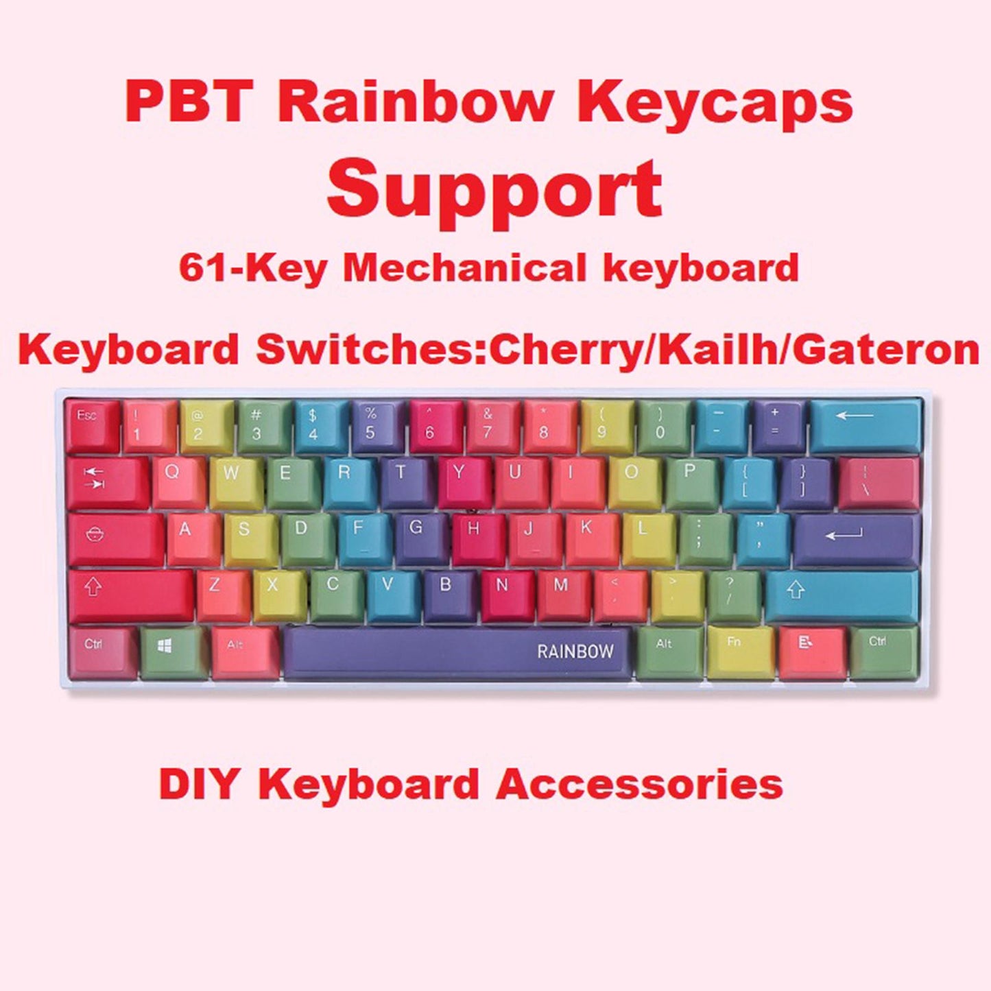 61 Keys Rainbow Keycaps OEM Profile DIY Keyboard Accessories for Cherry