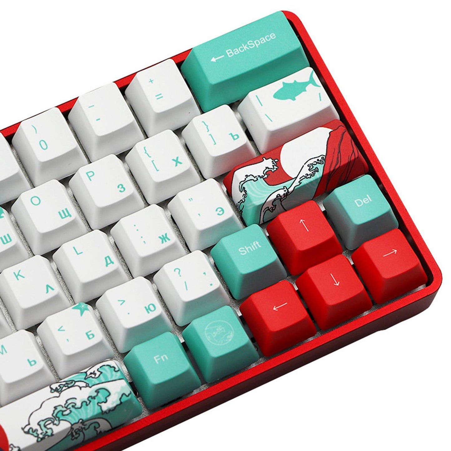 71 Keys Coral Sea Keycaps PBT Dye Sub Set For Cherry MX Keyboards Russian