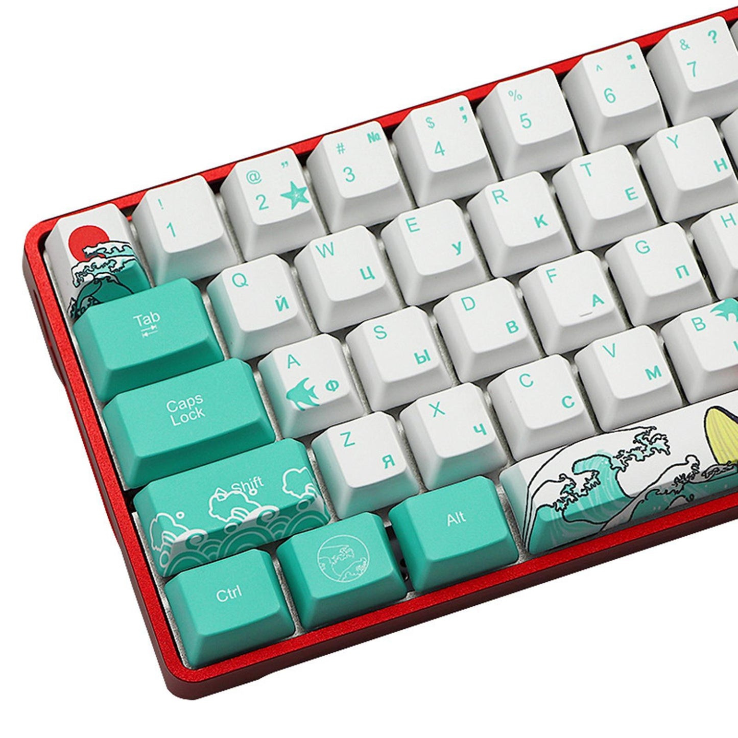 71 Keys Coral Sea Keycaps PBT Dye Sub Set For Cherry MX Keyboards Russian