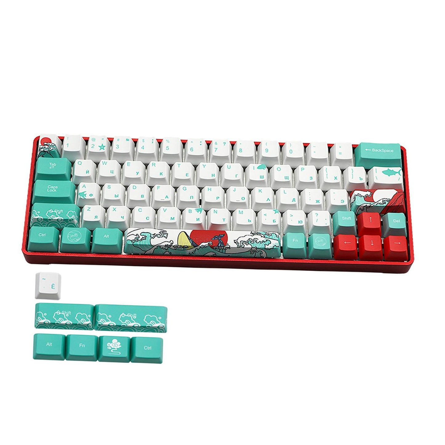 71 Keys Coral Sea Keycaps PBT Dye Sub Set For Cherry MX Keyboards Russian