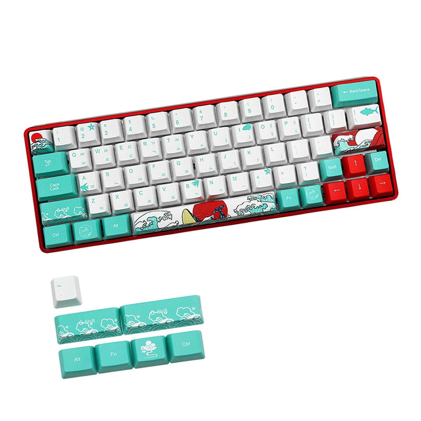 71 Keys Coral Sea Keycaps PBT Dye Sub Set For Cherry MX Keyboards Korean