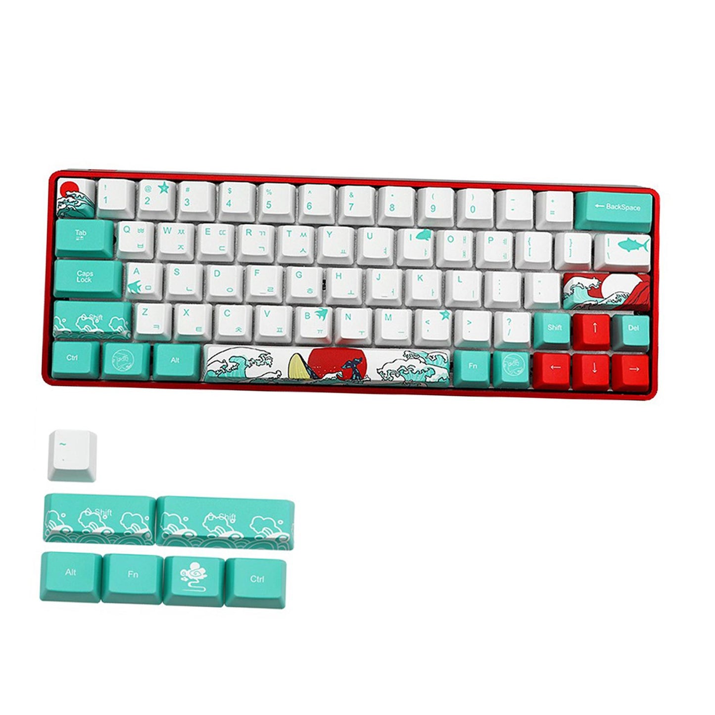 71 Keys Coral Sea Keycaps PBT Dye Sub Set For Cherry MX Keyboards Korean