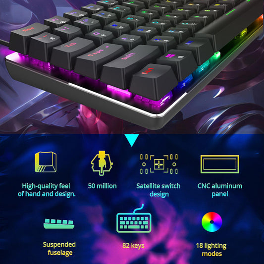 82 Keys Mechanical Keyboard for PC Laptop Home Portable Russian Layout Black Green Shaft