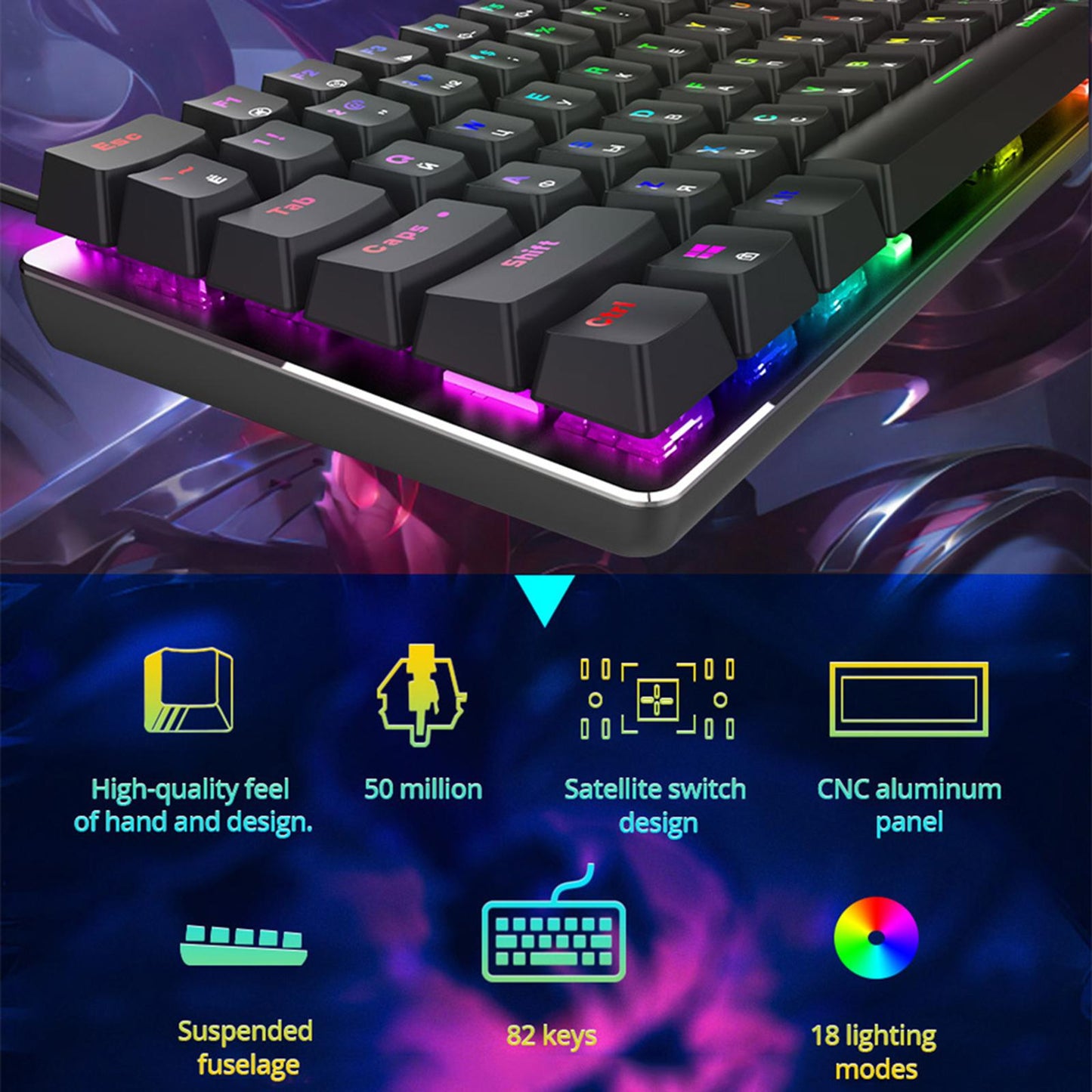82 Keys Mechanical Keyboard for PC Laptop Home Portable Russian Layout Black Black Shaft