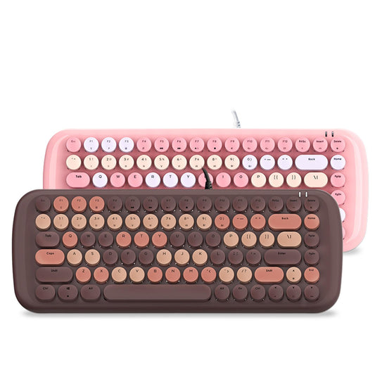 Colorful USB Wired Mechanical Keyboard 84 keys Retro Round Keycaps w/Backlit Pink Mixed