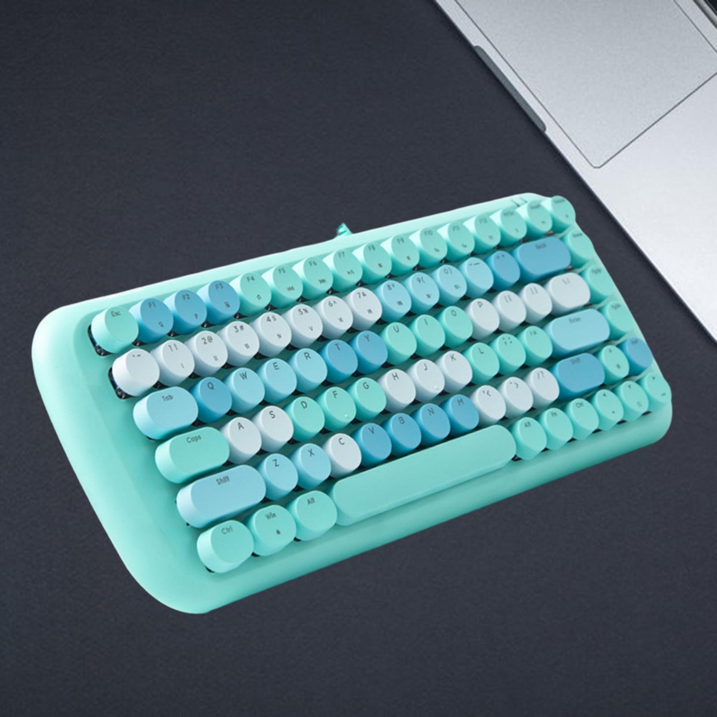 Colorful USB Wired Mechanical Keyboard 84 keys Retro Round Keycaps w/Backlit Blue Mixed