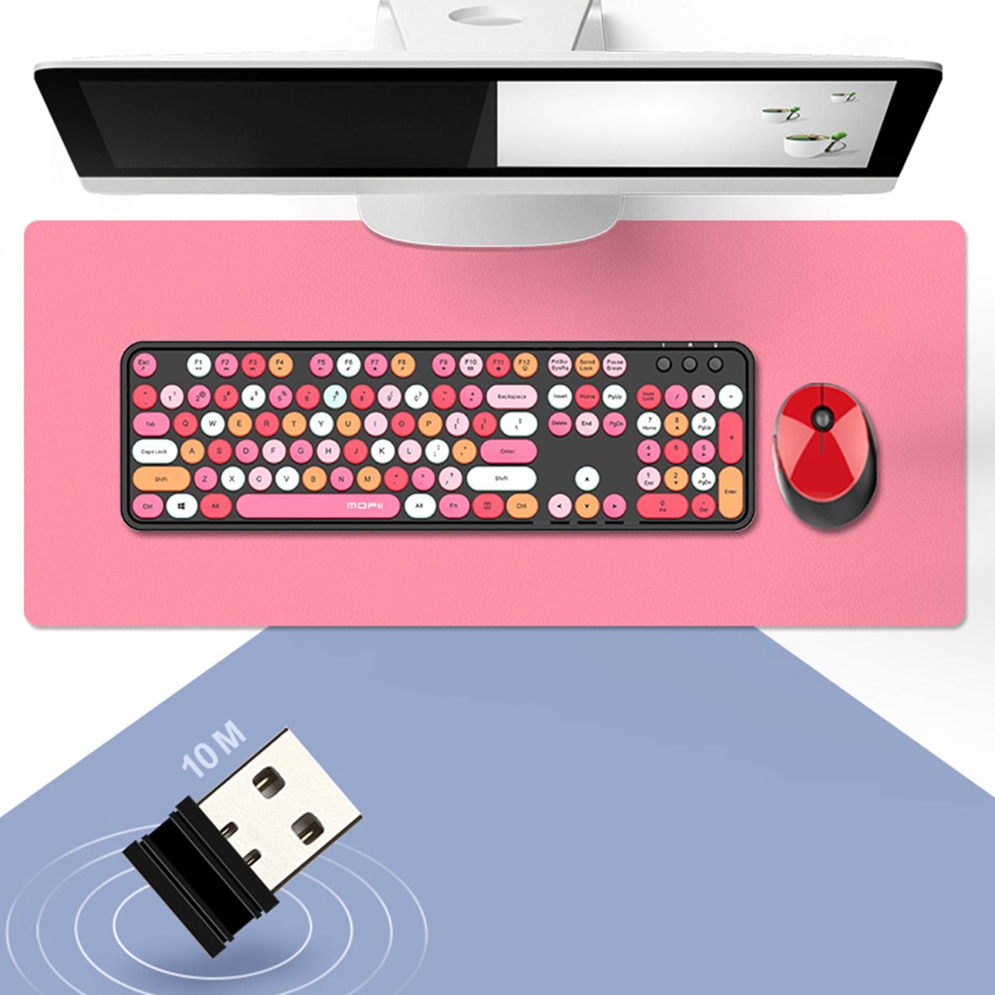 Mini Wireless 2.4G Keyboard with Mouse Combo with Number Pad Colorful