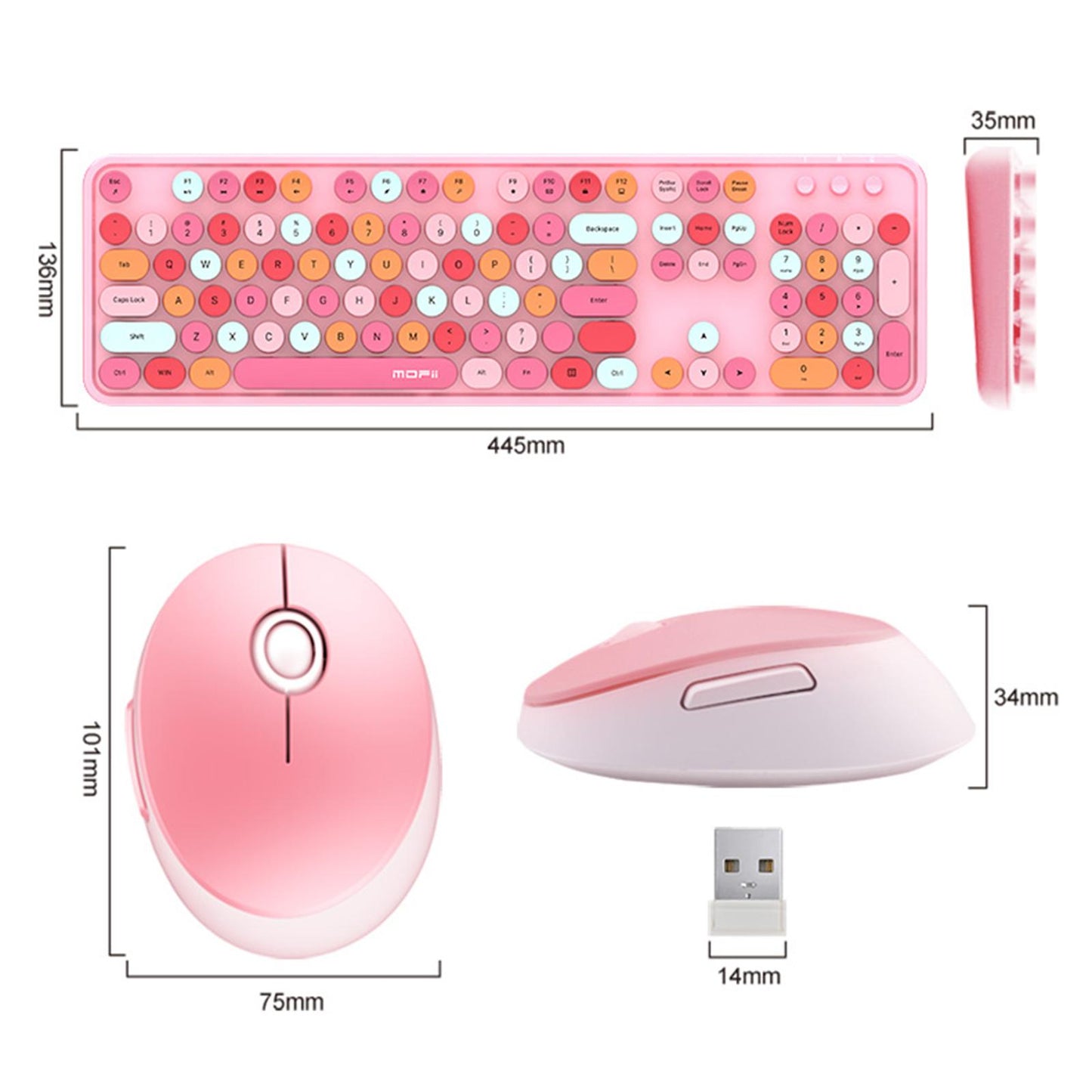 Mini Wireless 2.4G Keyboard with Mouse Combo with Number Pad Pink
