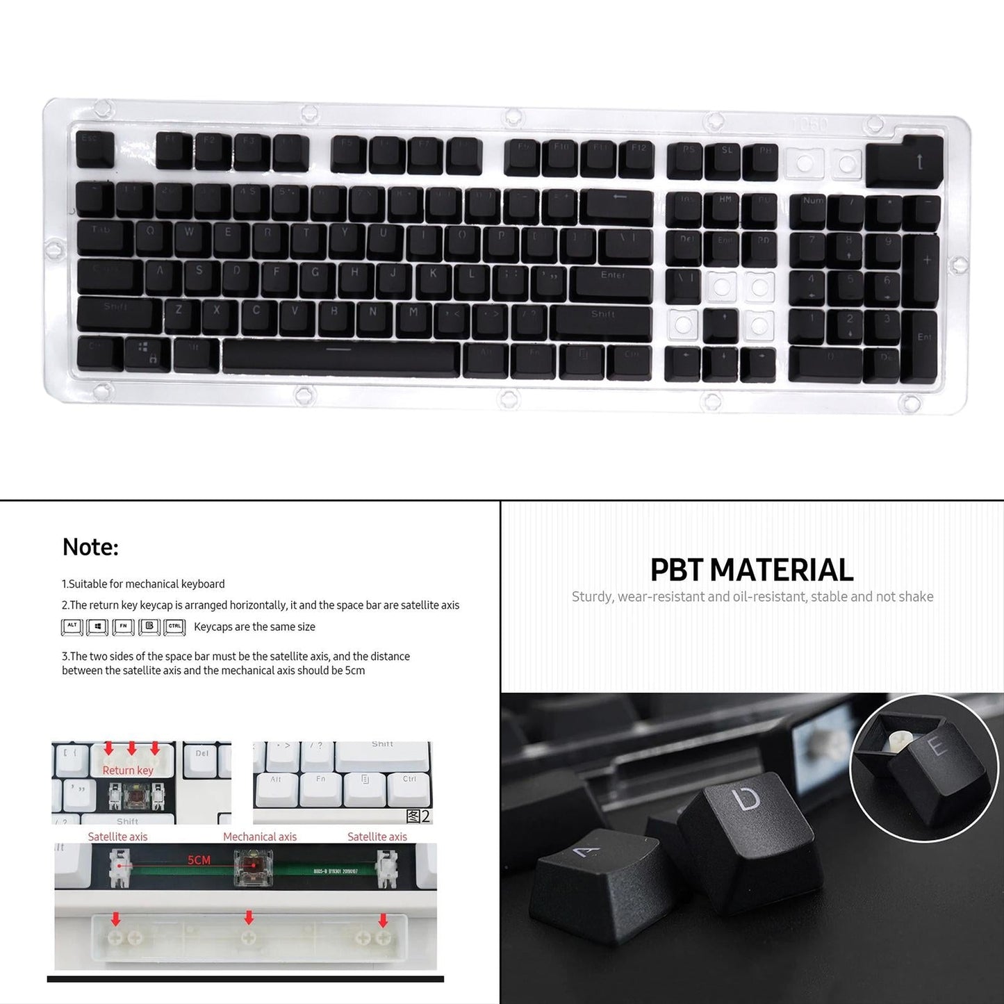 DIY PBT 104 Keys Keycaps for 61 64 72 98 Gaming Mechanical Keyboard  Black