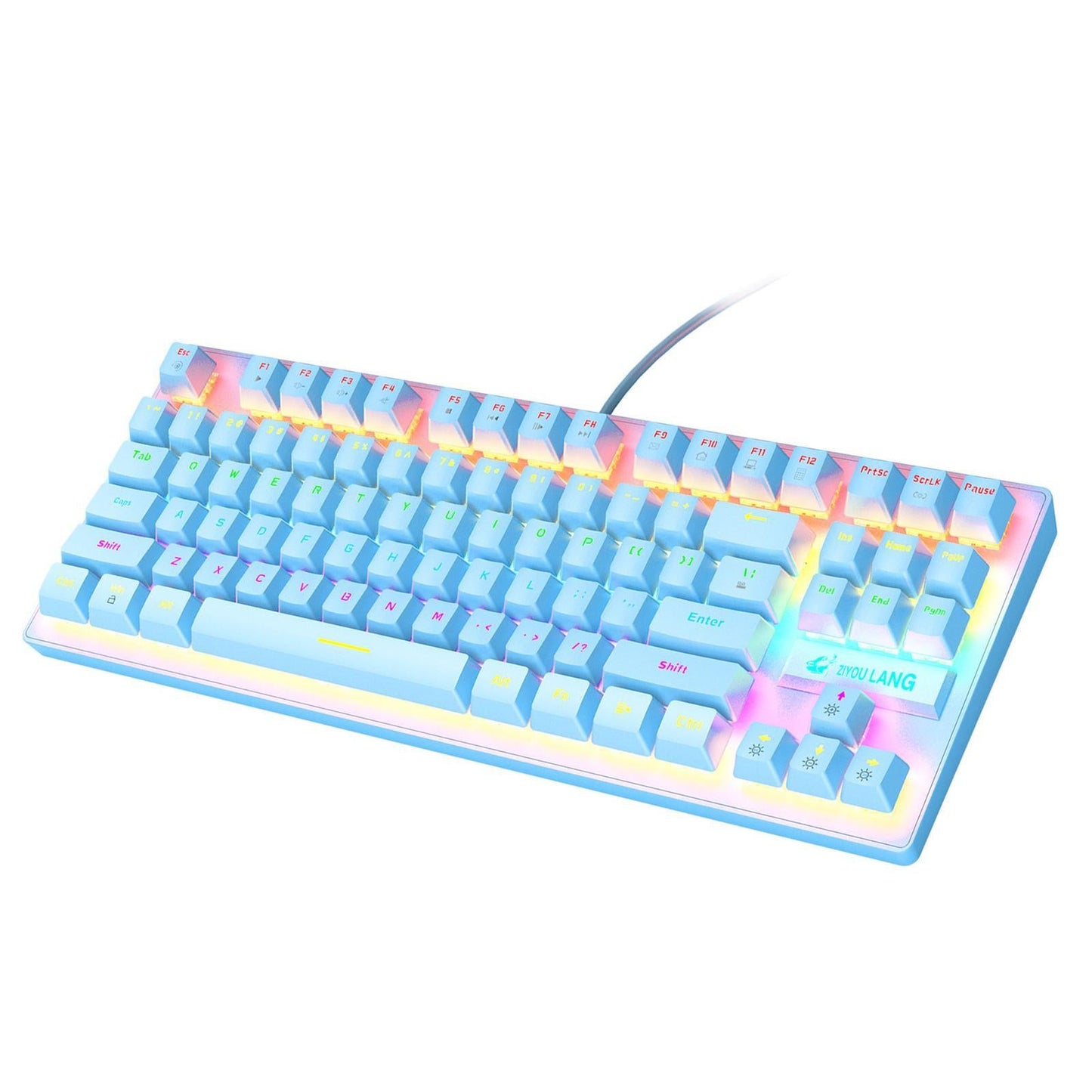 Wired Mechanical Gaming Keyboard Rainbow Backlit Windows Gamer 87 keys blue
