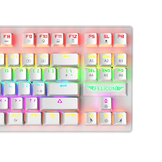 Wired Mechanical Gaming Keyboard Rainbow Backlit Windows Gamer 88 keys white