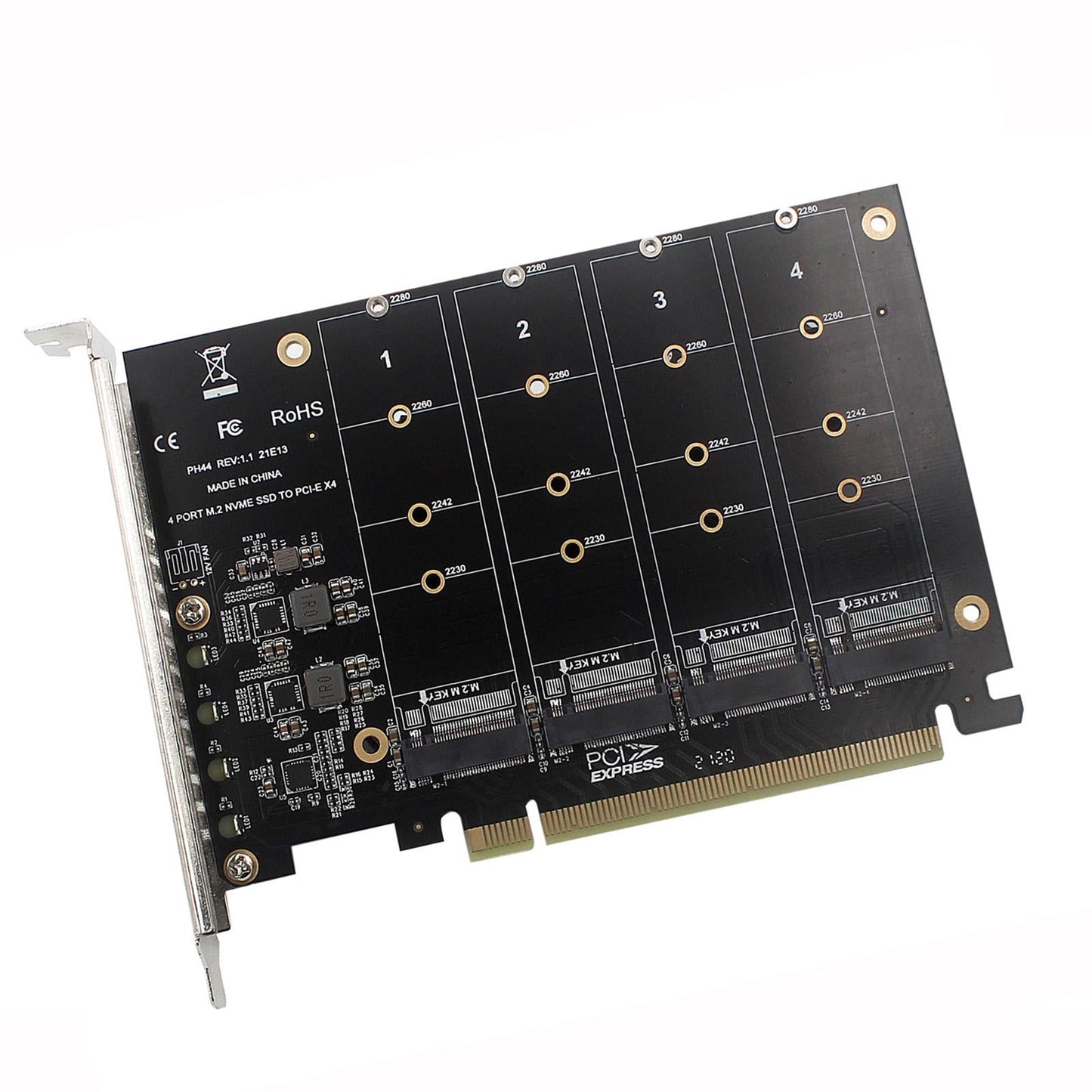 4 Ports PCIe to M.2 NVME Adapter M Key For Desktop PCI-e M.2 NVMe SSD 2240