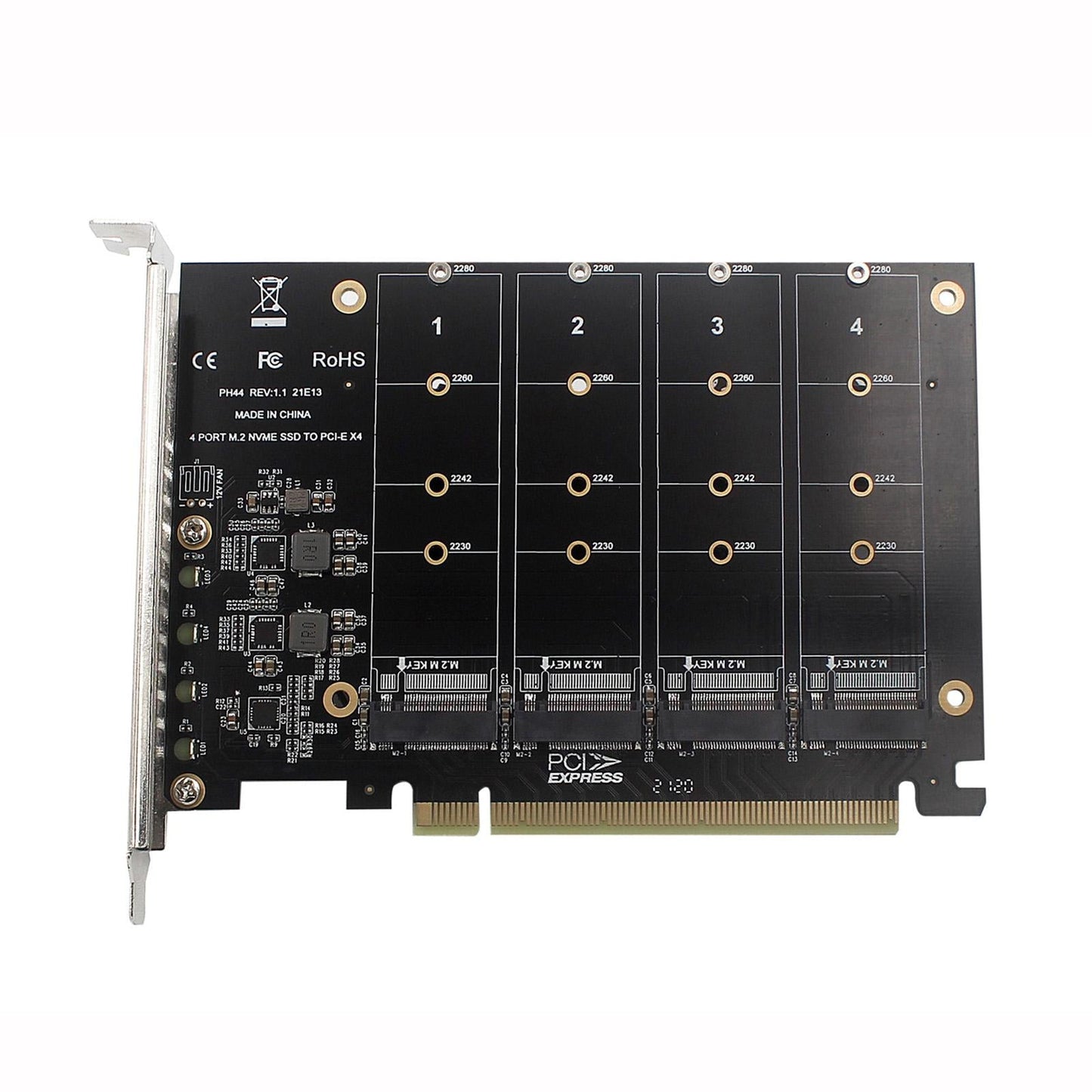 4 Ports PCIe to M.2 NVME Adapter M Key For Desktop PCI-e M.2 NVMe SSD 2240