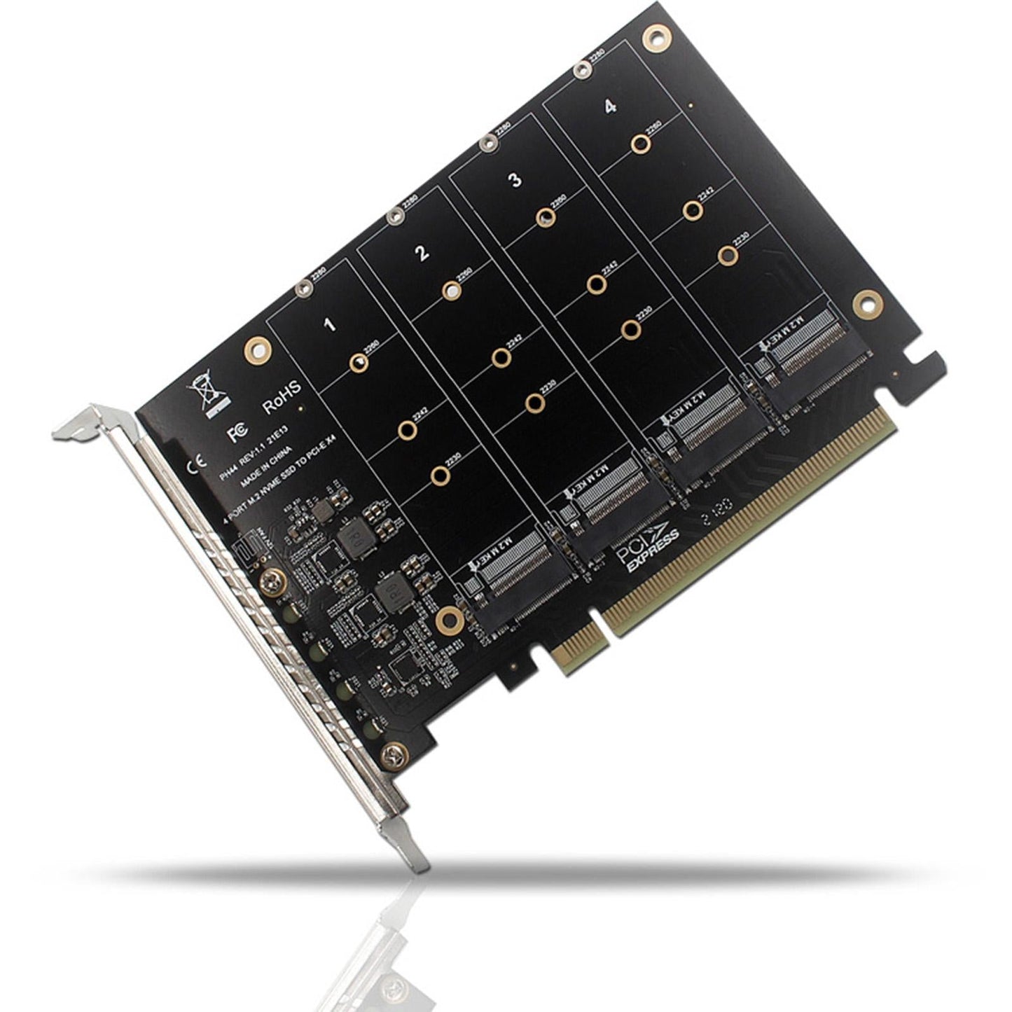 4 Ports PCIe to M.2 NVME Adapter M Key For Desktop PCI-e M.2 NVMe SSD 2240