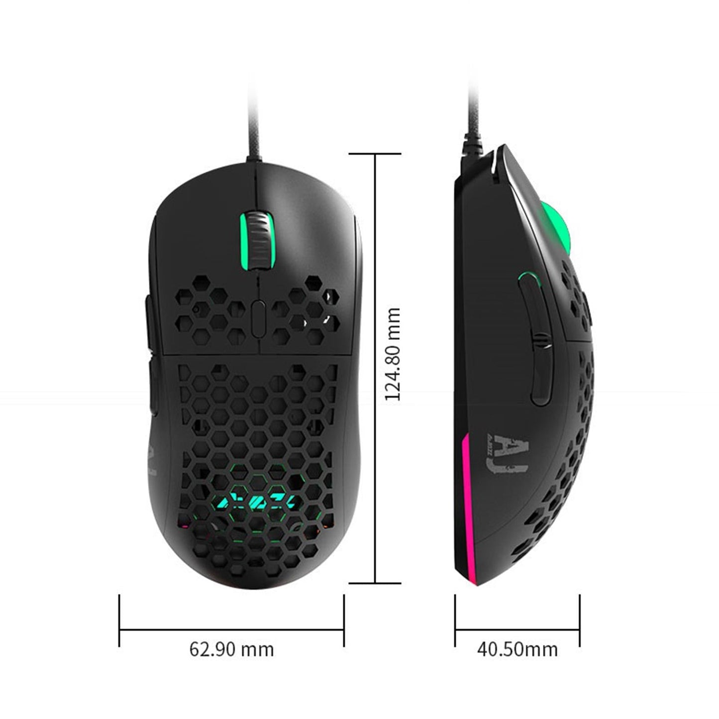 380R RGB Gaming Mouse Wired Honeycomb Design for Laptop Breathable 65g Black