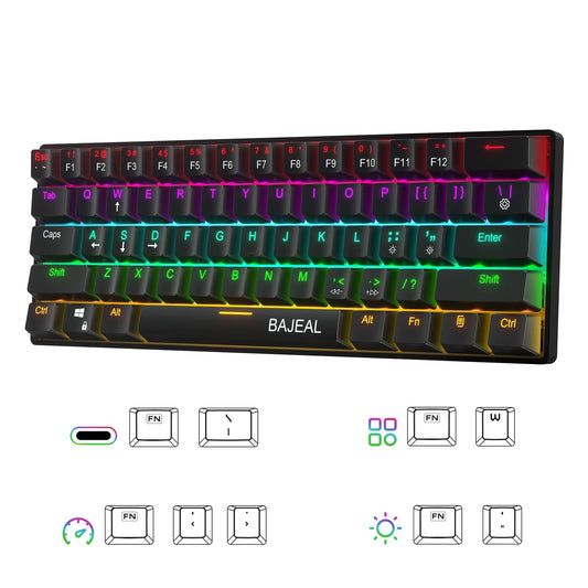 61key Green Axis RGB Illuminated Type-C USB Wired Mechanical Gaming Keyboard