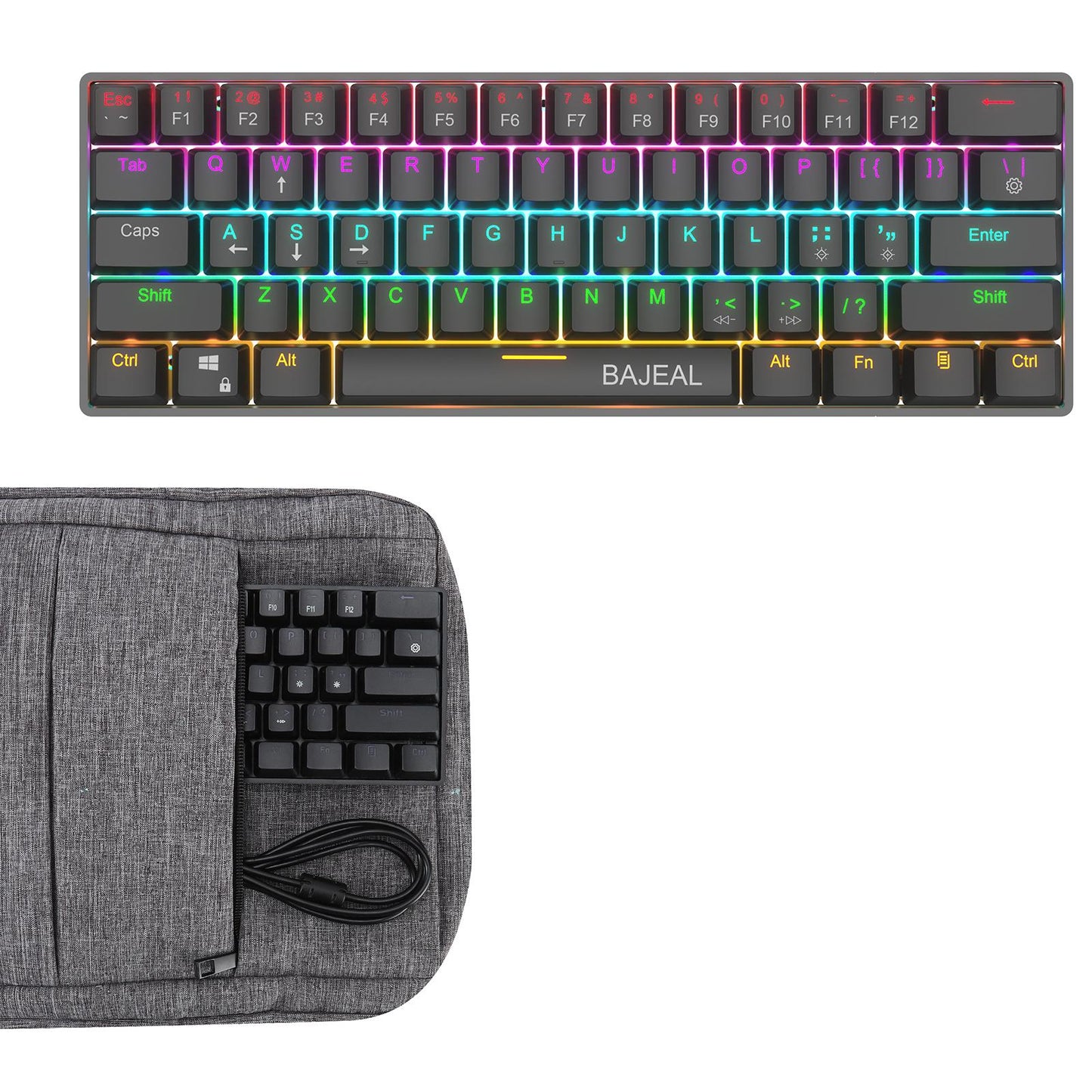 61key Green Axis RGB Illuminated Type-C USB Wired Mechanical Gaming Keyboard