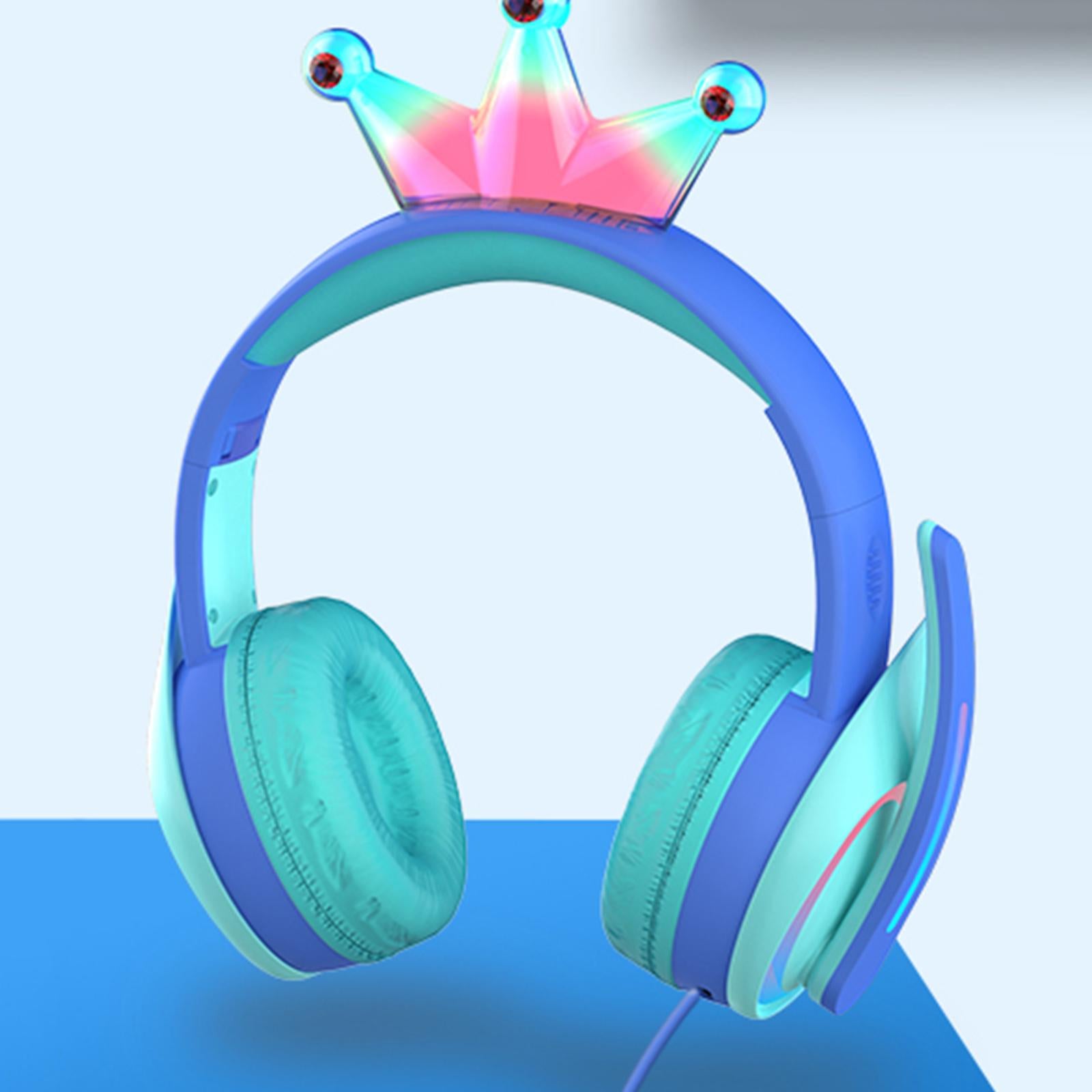 Compact Wired Crown Headset with Mic for Boys Girls Music Phones Blue