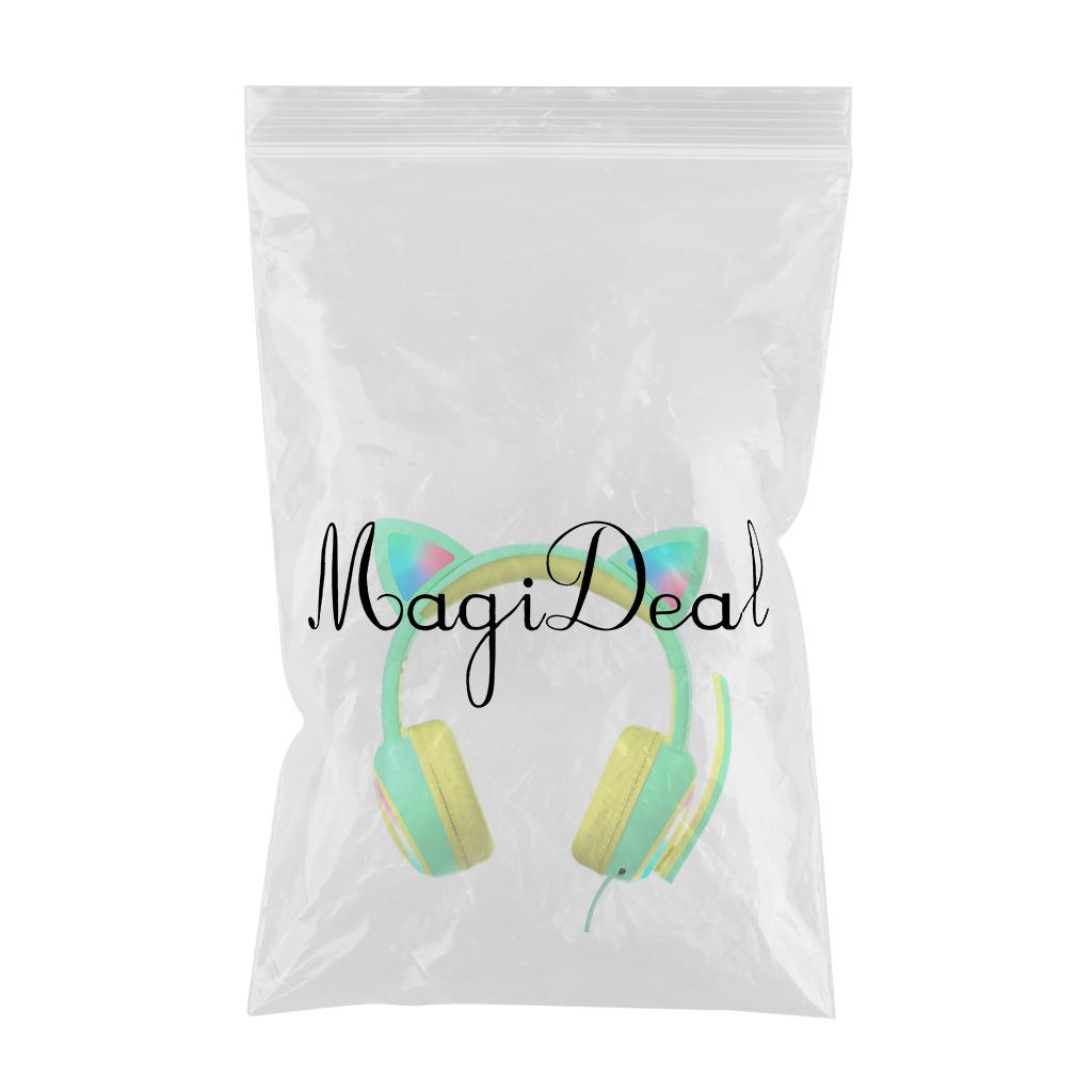 Kid LED Fashion Cute Cat Ear Headphones On-Ear Headsets with Mic Foldable Wired Green