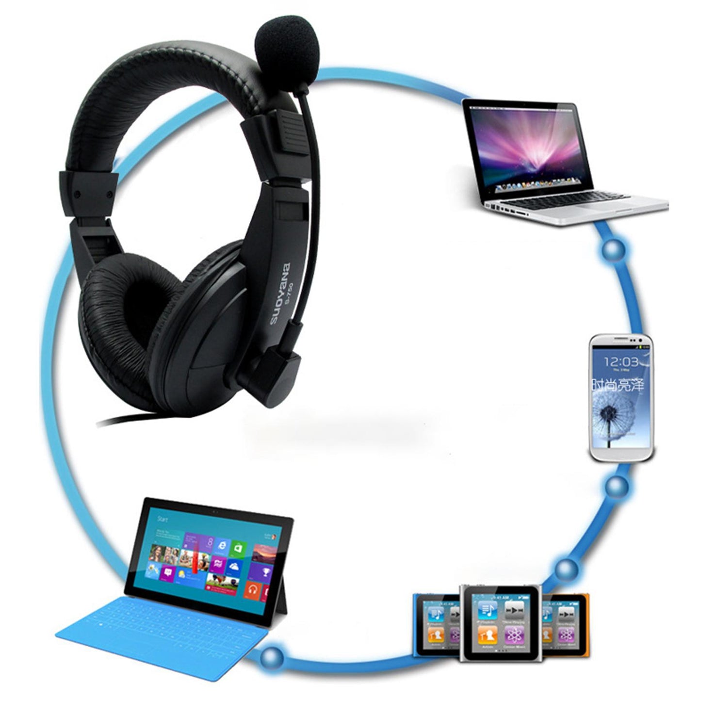 Over-Ear Gaming Headphone with Mic 3.5mm Bass Surround for Laptop  Black