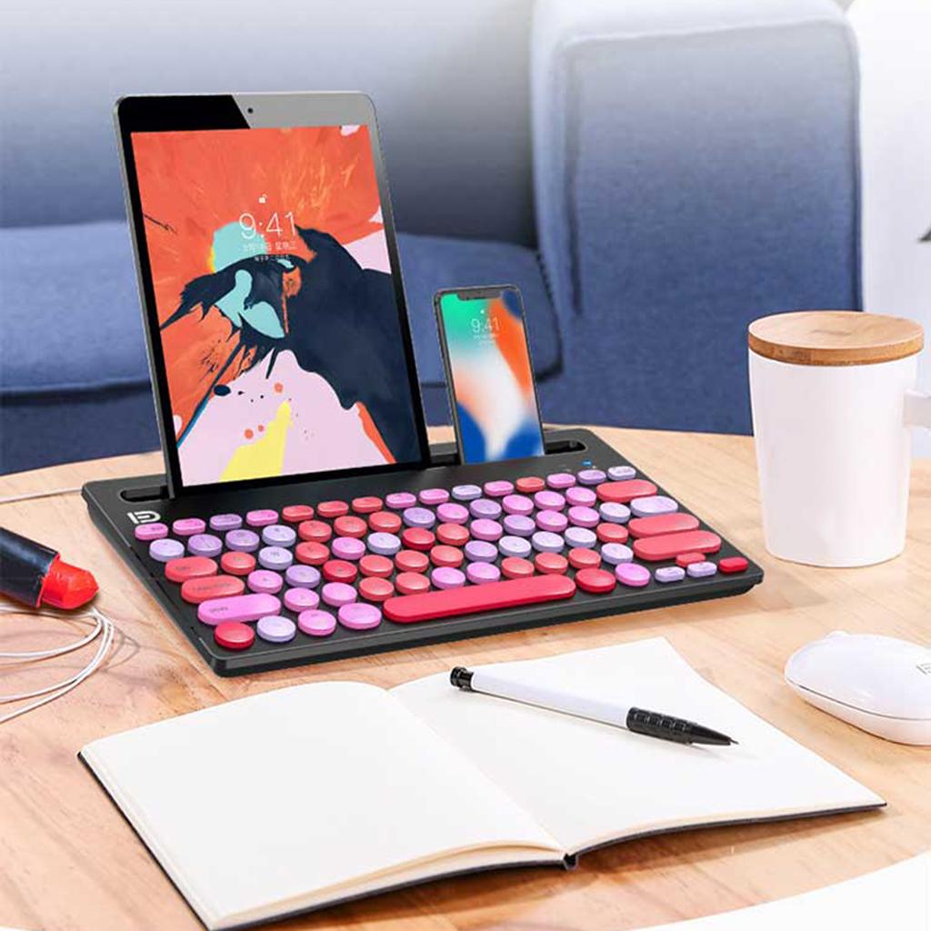 Mini 79-Key Round Keycaps Bluetooth Keyboard for Computer Portable  pink