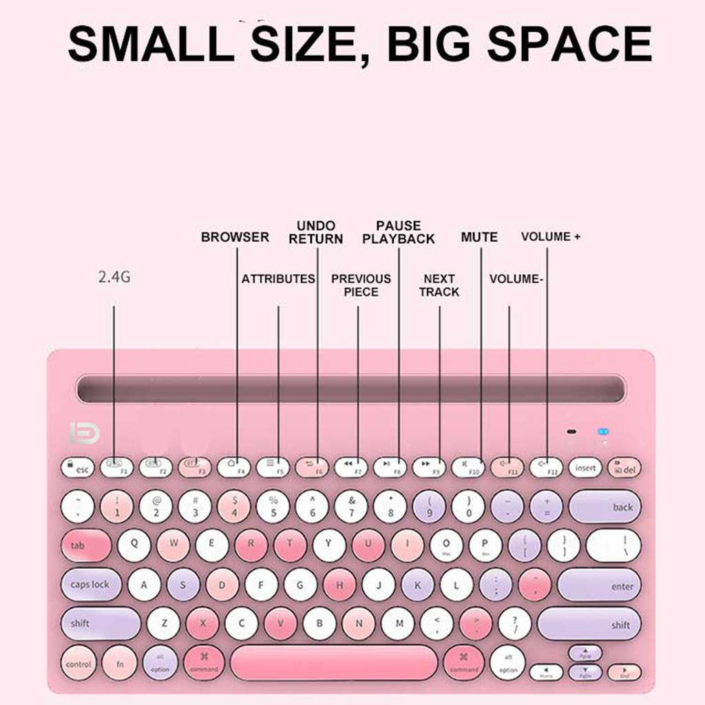 Mini 79-Key Round Keycaps Bluetooth Keyboard for Computer Portable  pink