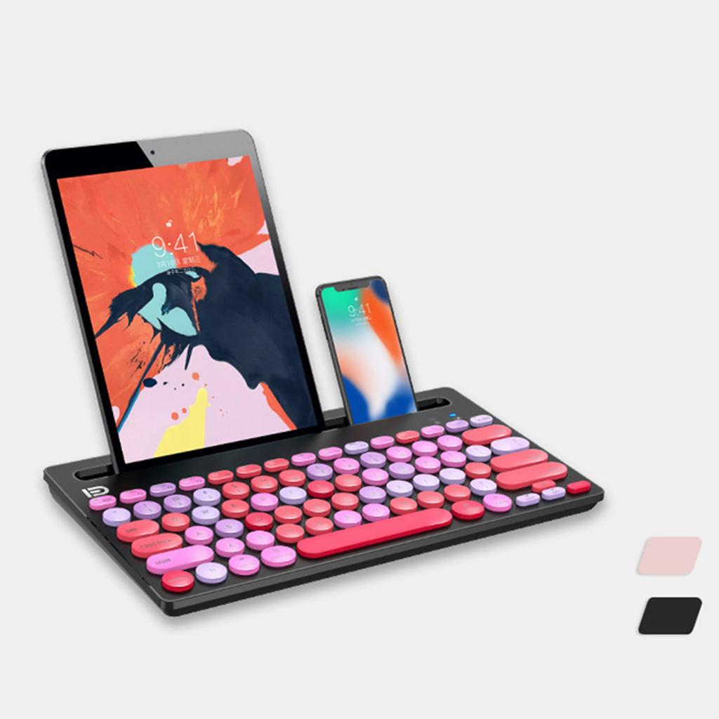 Mini 79-Key Round Keycaps Bluetooth Keyboard for Computer Portable  black