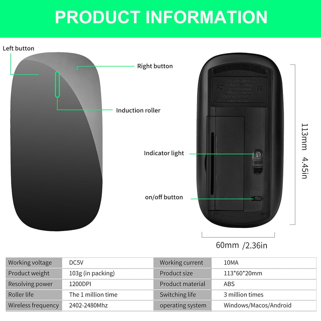 2.4G Wireless Mouse Multi-Touch Portable for PC Laptop Computer  White