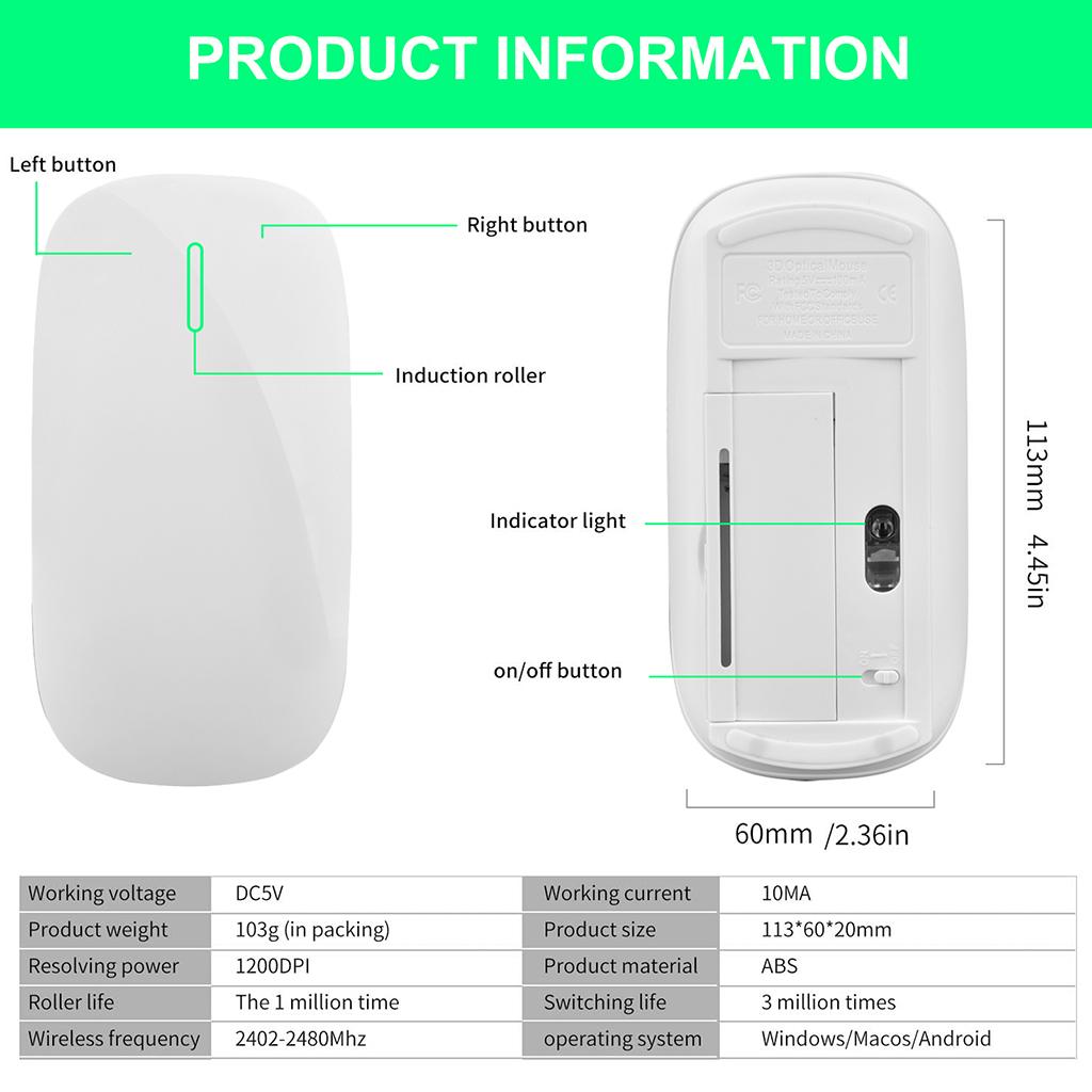 2.4G Wireless Mouse Multi-Touch Portable for PC Laptop Computer  Black