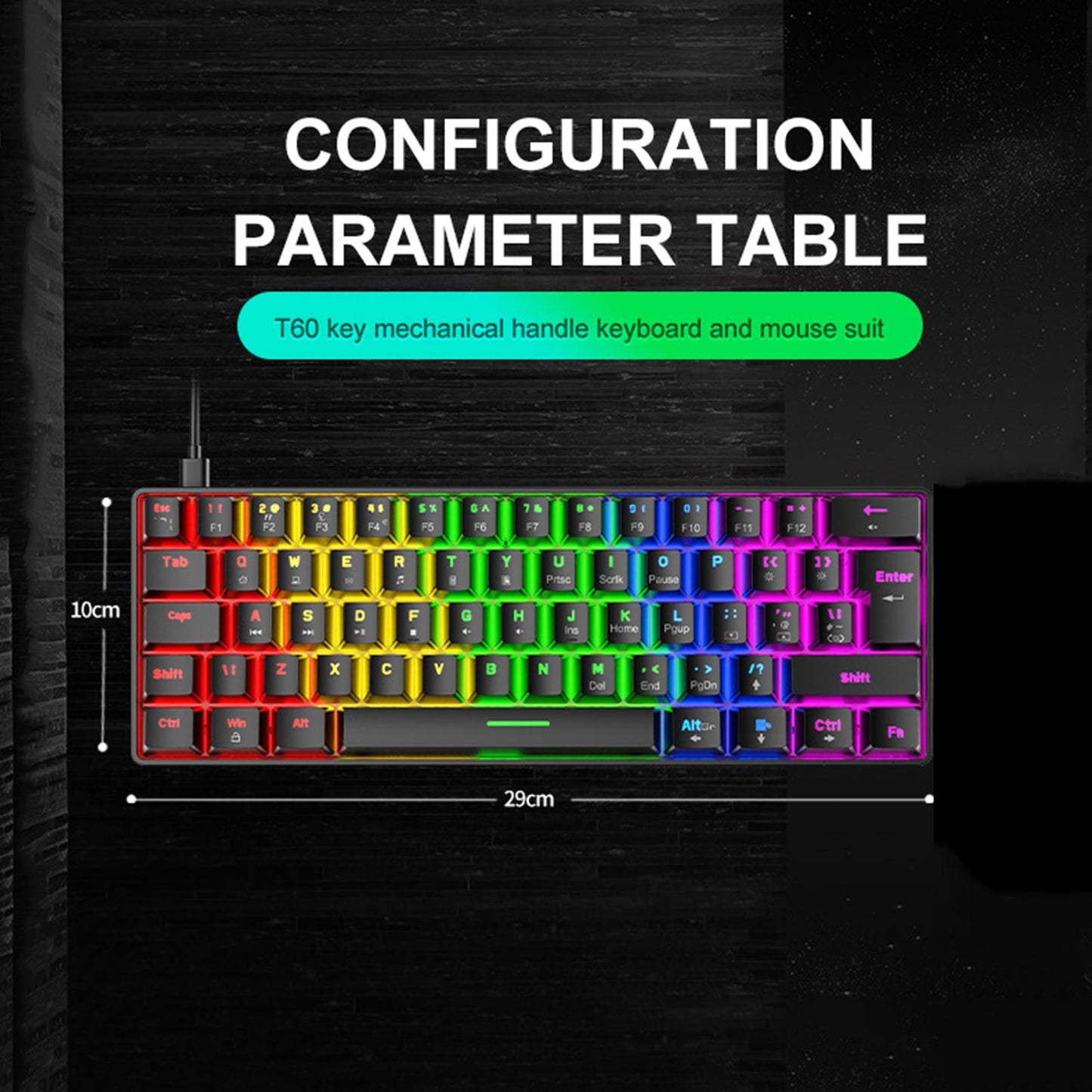 Wired 62Keys Mechanical Gaming Keyboard Backlit for Gaming Typing  white Red switch