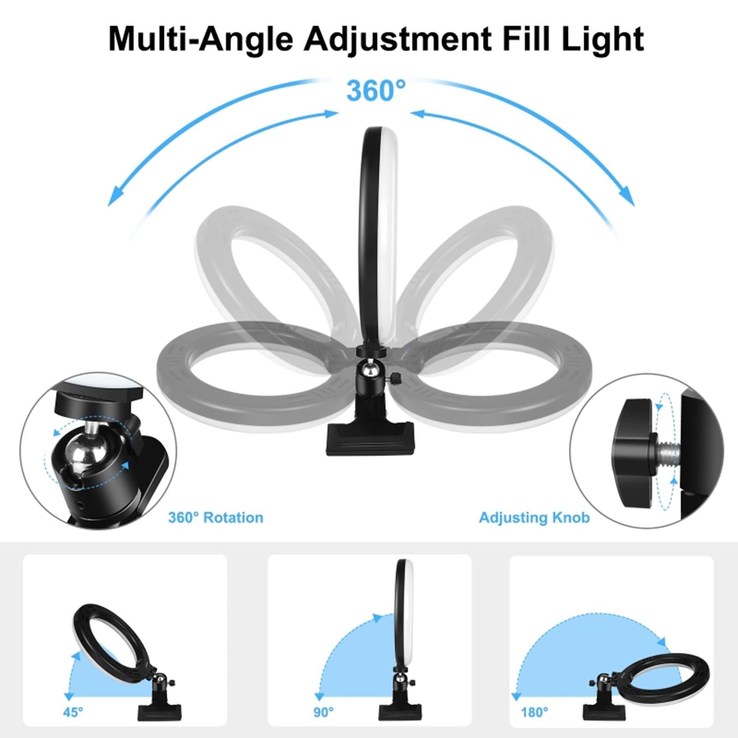 LED Ring Light Clip On Video Conference Lighting Kit USB Powered Stable 26cm