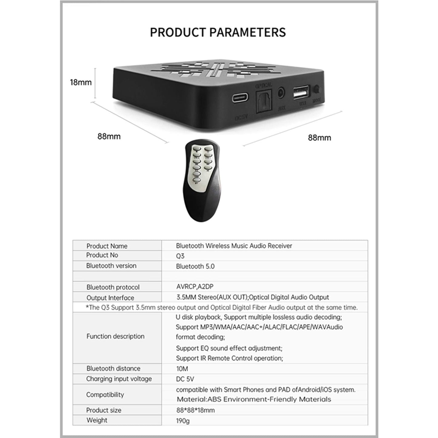 Digital Audio Receiver HiFi BT5.0 Adapter ,for Android iOS System,Speakers