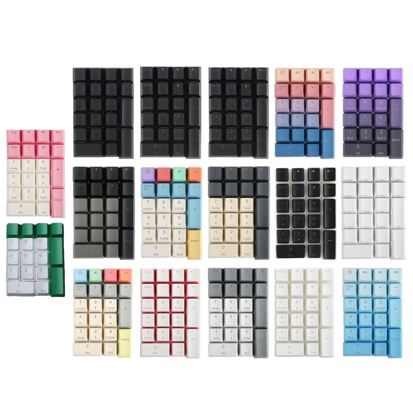 Mechanical Keyboard Numeric Keycaps Layout Dustproof Waterproof Office 17Key for OEM  Green White