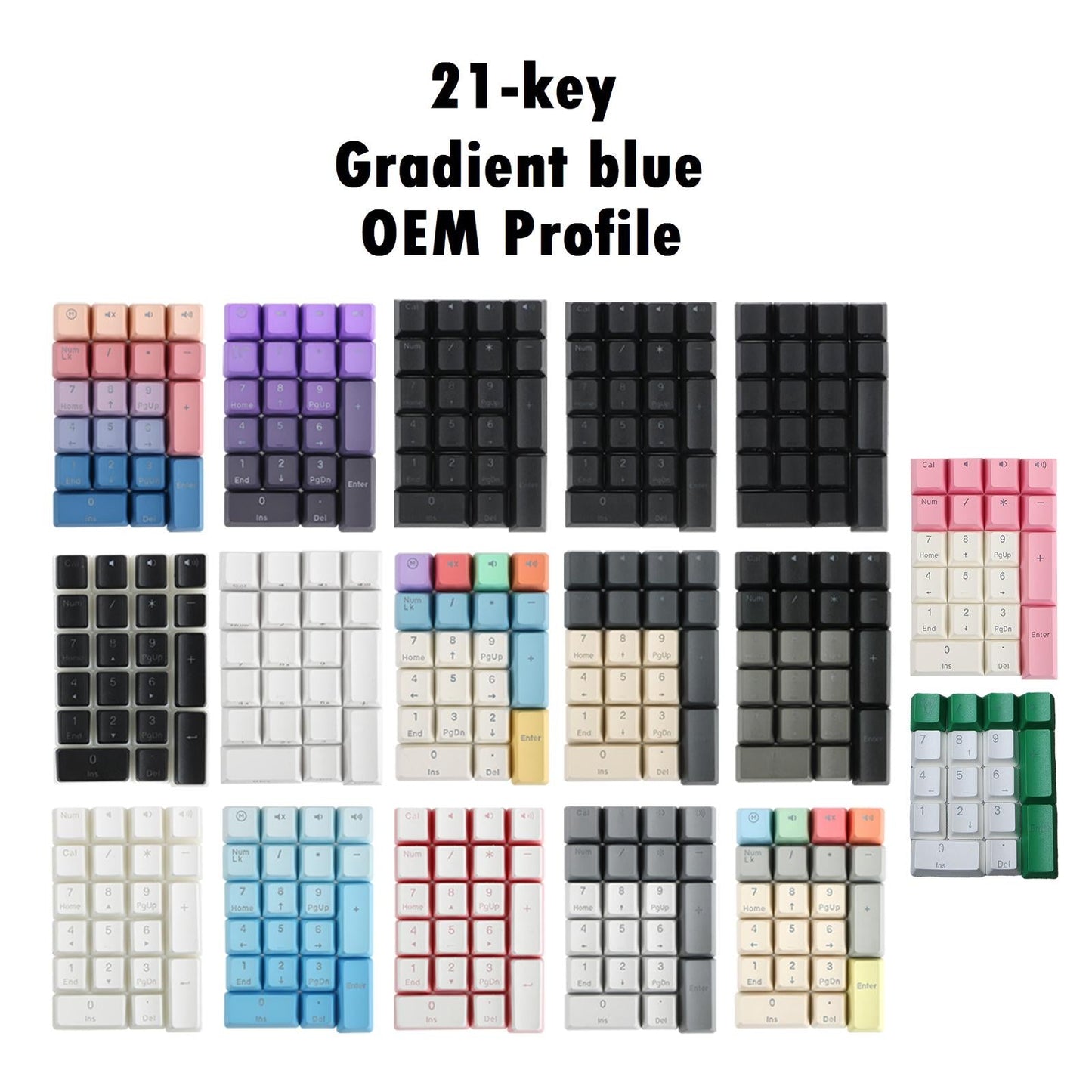 Mechanical Keyboard Numeric Keycaps Layout Dustproof Waterproof Office 17Key for OEM  Green White