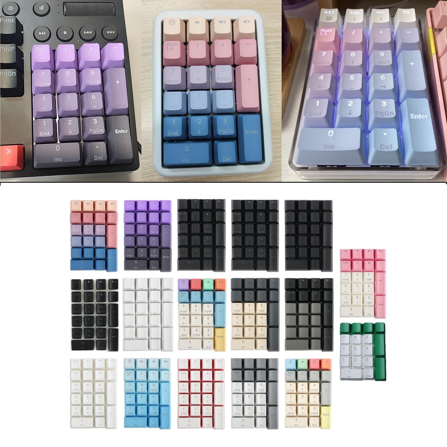 Mechanical Keyboard Numeric Keycaps Layout Dustproof Waterproof Office 17Key for OEM  Green White