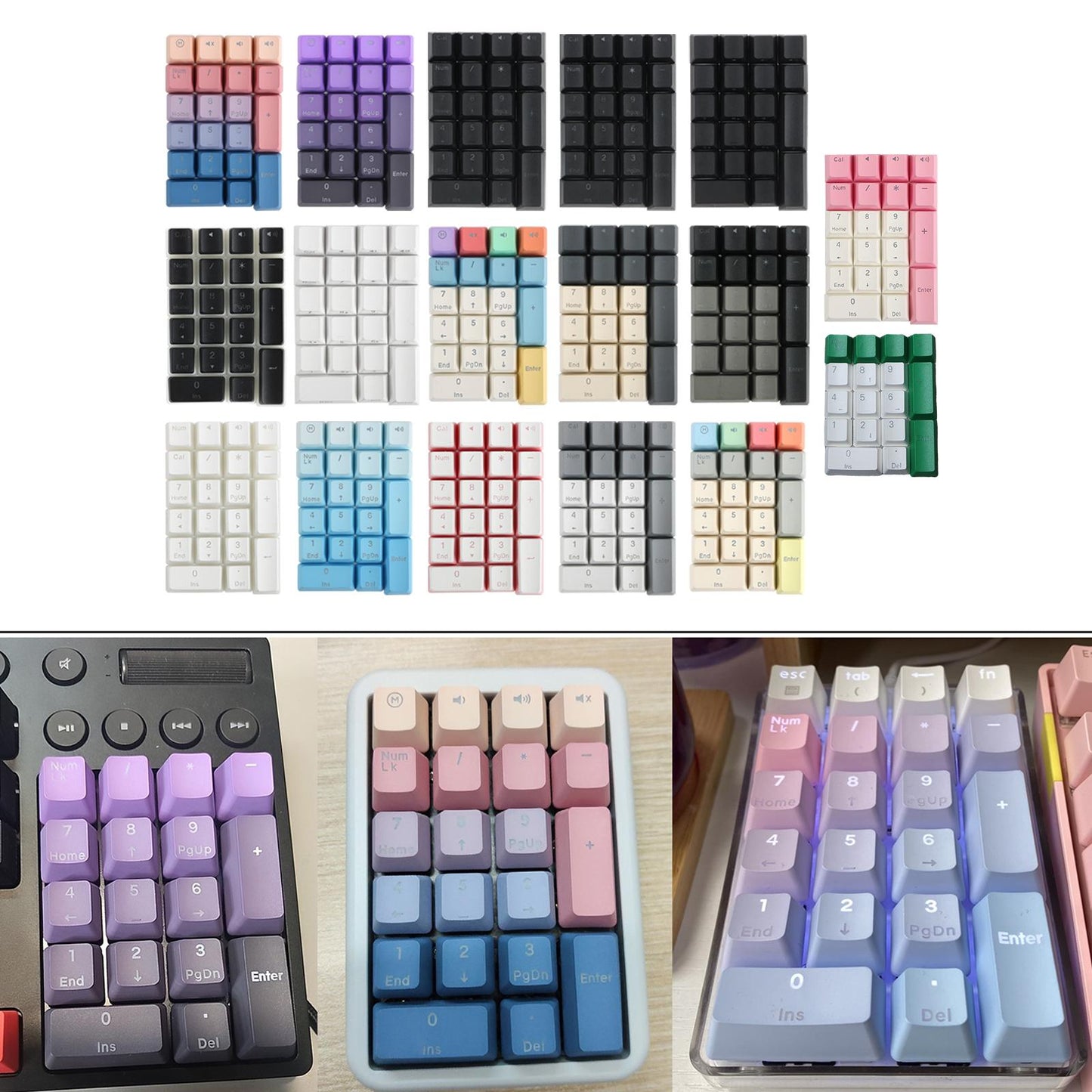 Mechanical Keyboard Numeric Keycaps Layout Dustproof Waterproof Office 17Key for OEM  Green White