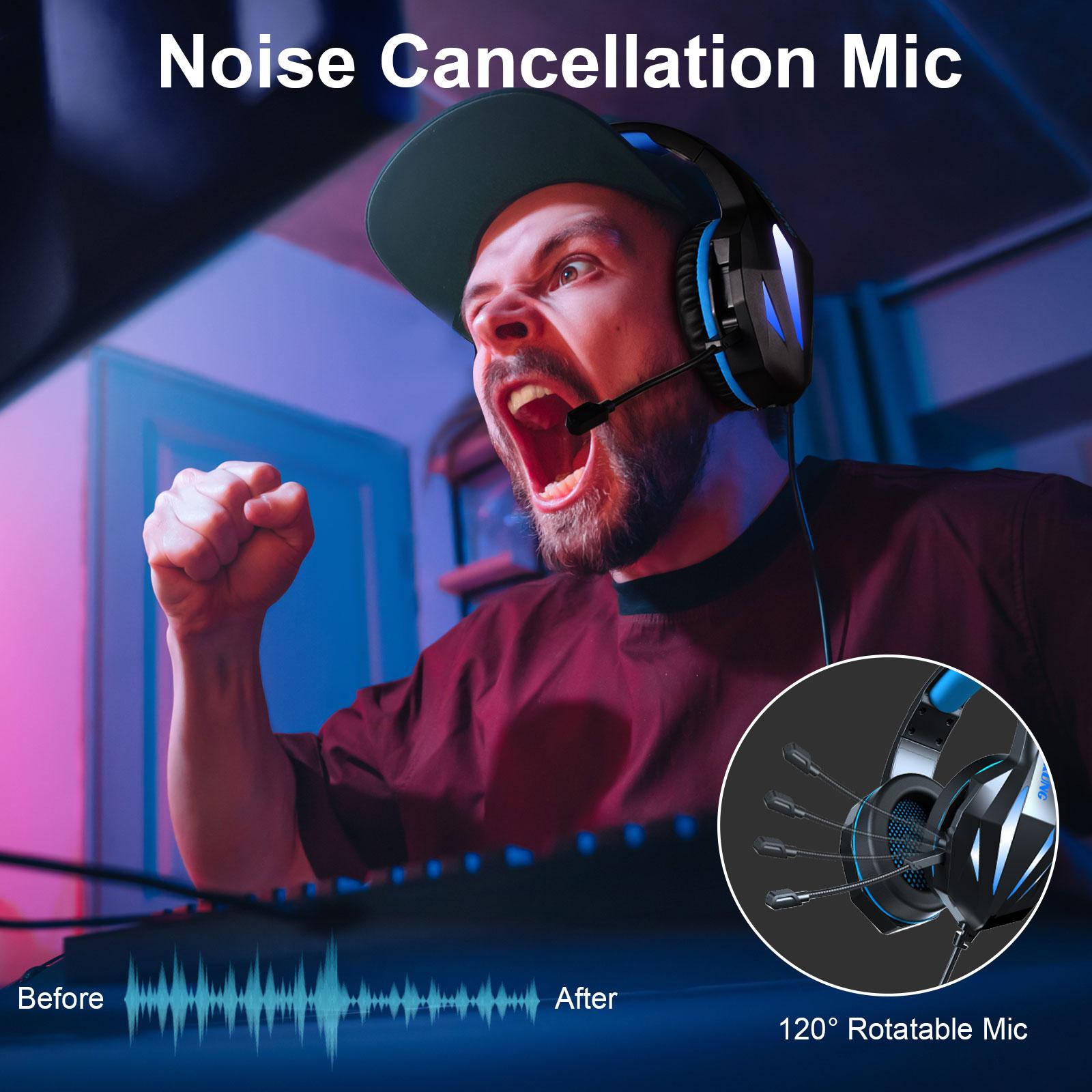 RGB Gaming Headset with Mic 4D Bass 3.5mm Plug for PS4 Gamers Black and Blue