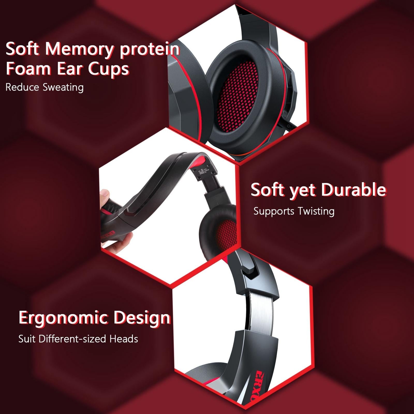 RGB Gaming Headset with Mic 4D Bass 3.5mm Plug for PS4 Gamers Black and Red