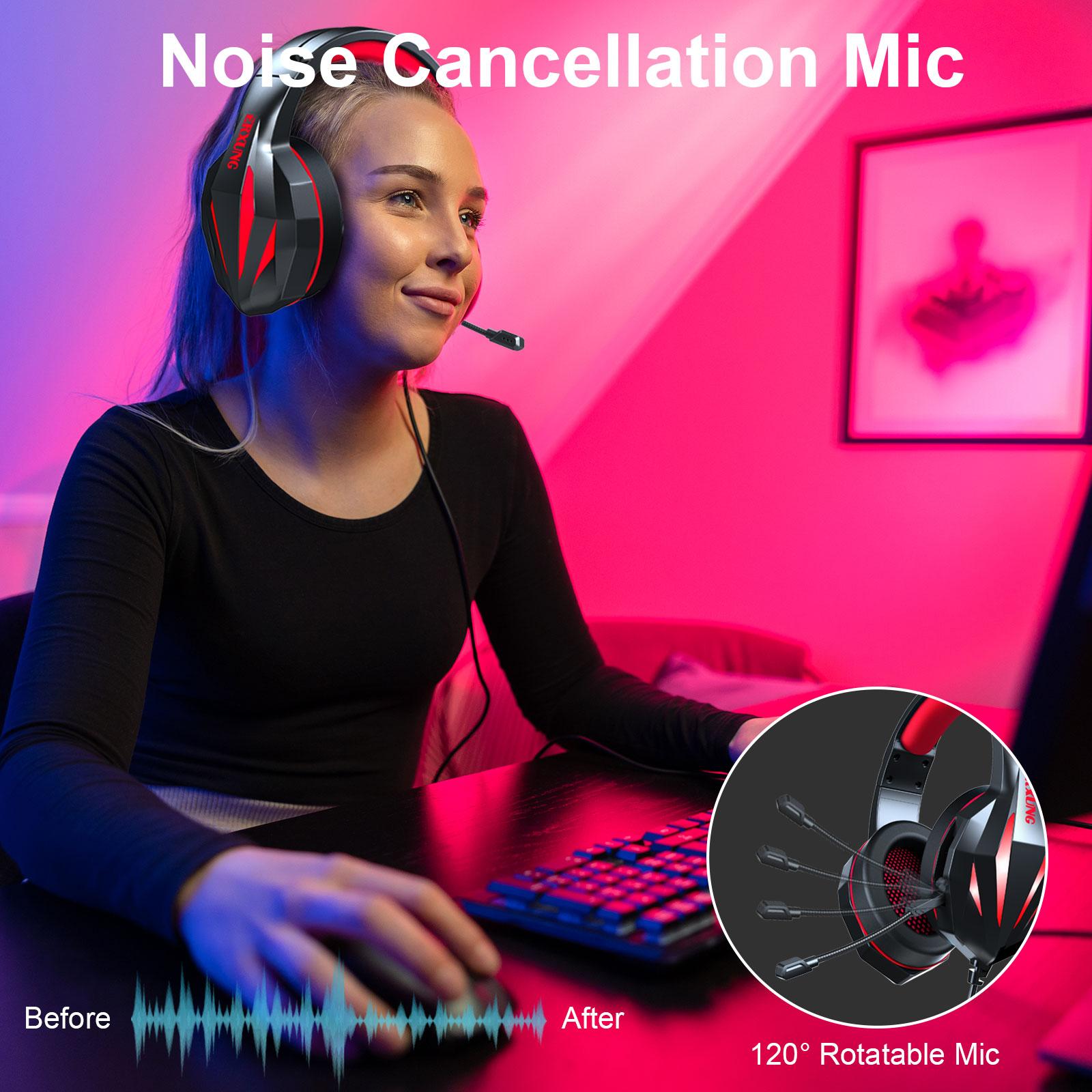 RGB Gaming Headset with Mic 4D Bass 3.5mm Plug for PS4 Gamers Black and Red