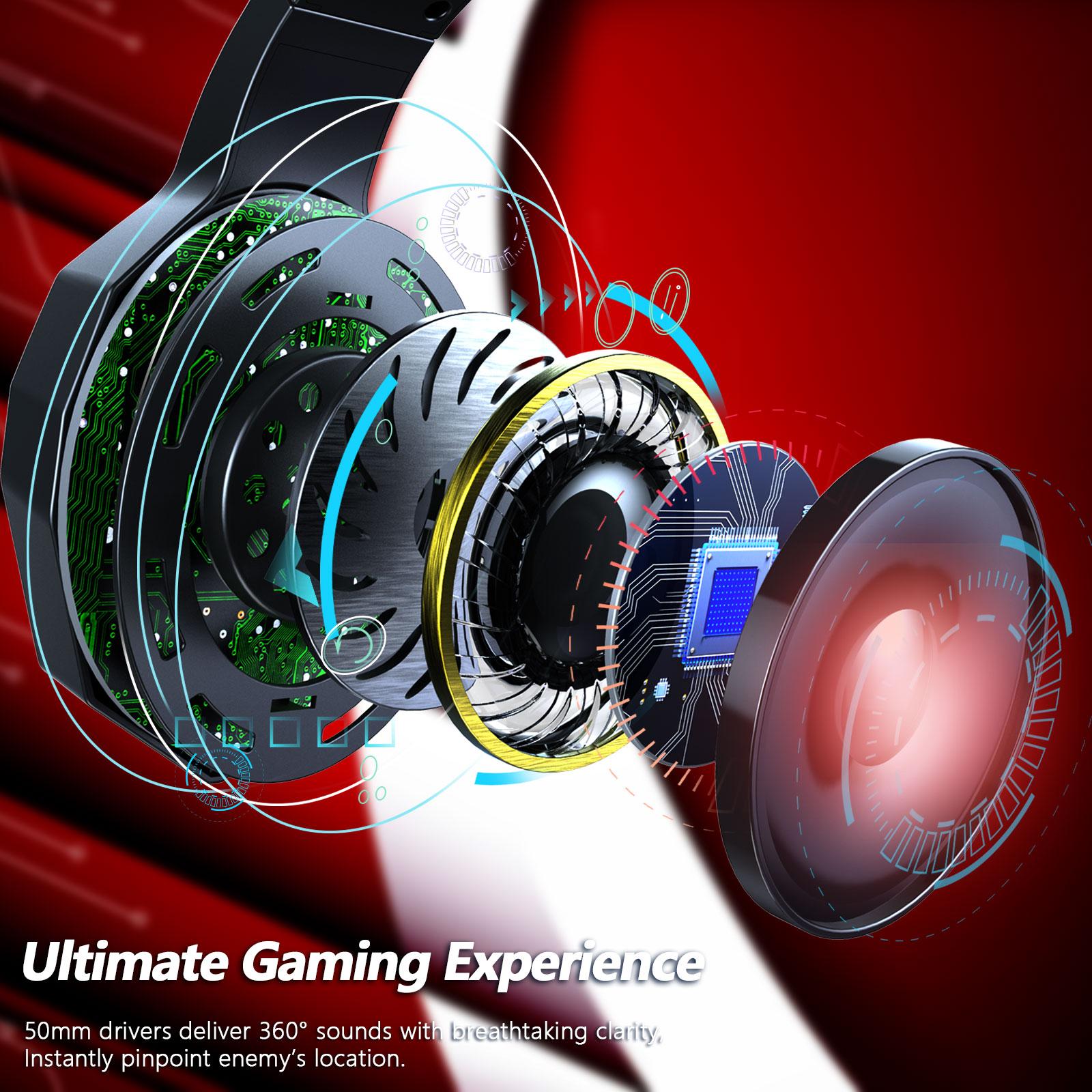 RGB Gaming Headset with Mic 4D Bass 3.5mm Plug for PS4 Gamers Black and Red