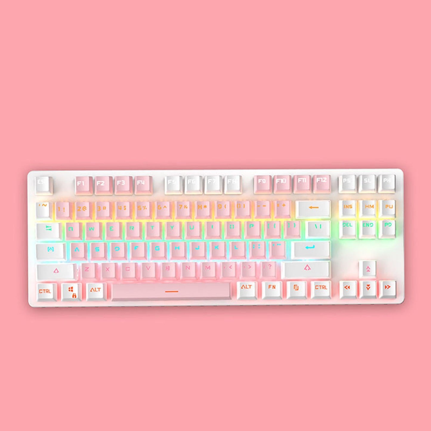 USB 87 Keys Blue Axis Cute Wired Gaming Keyboard Quiet Design White+blue
