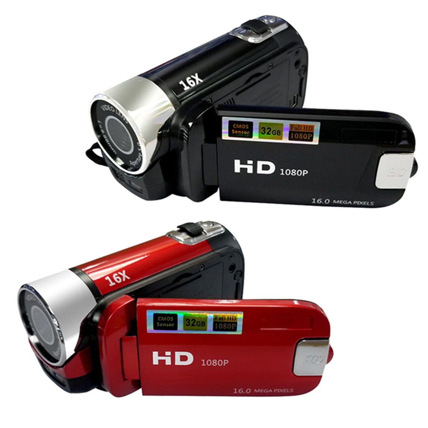 1080P HD Camcorder LCD Video Camera Recorder 16X Zoom Night Vision -EU Black