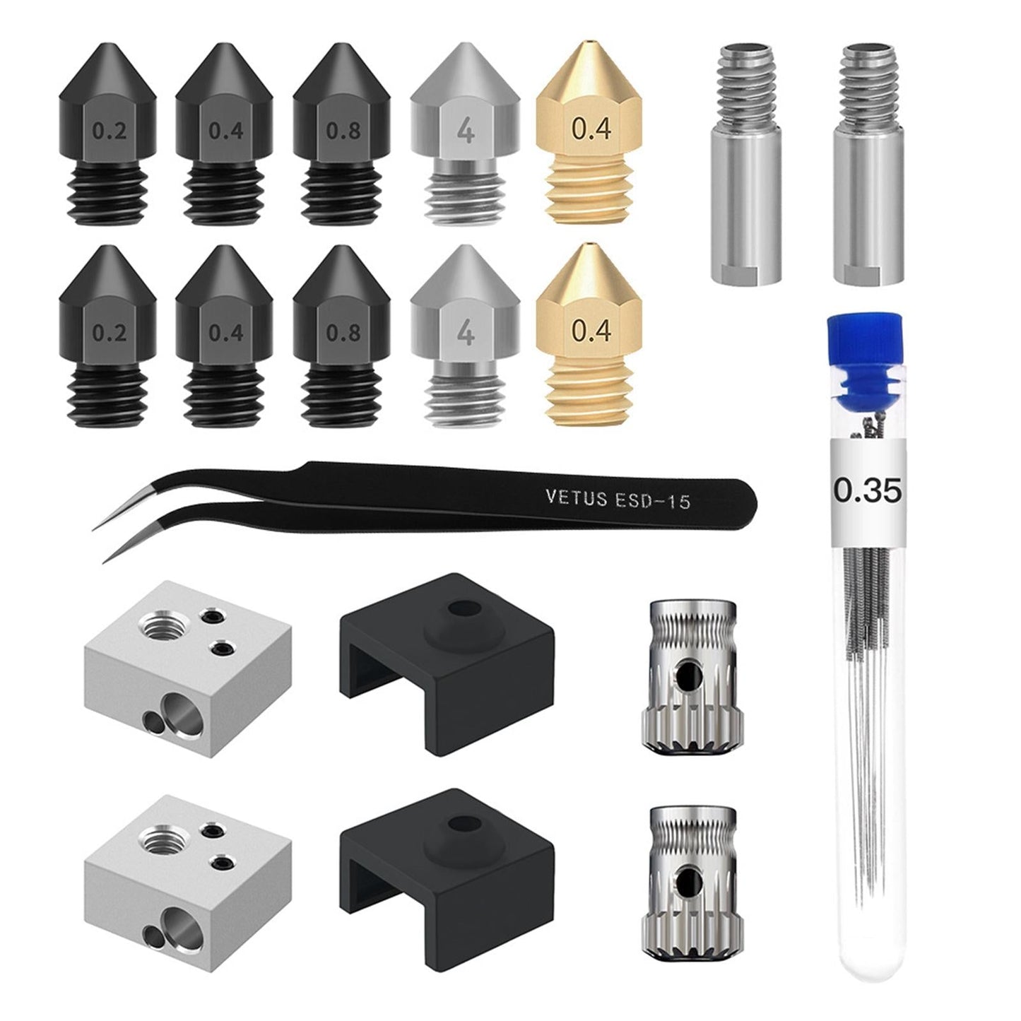 20Pcs 3D Printer Nozzles Kit Silicone Sleeve Heater Block for MK 8 Cleaning