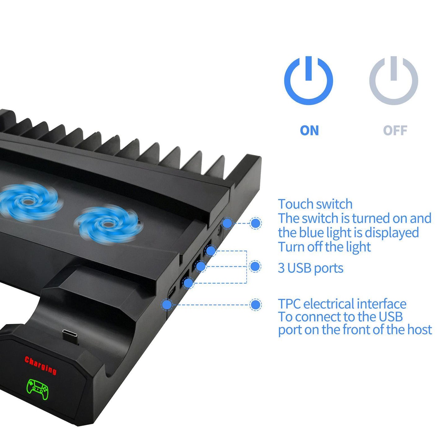 Stand Cooling Fan Station for PS5 Console Steady Charger Game Organizer