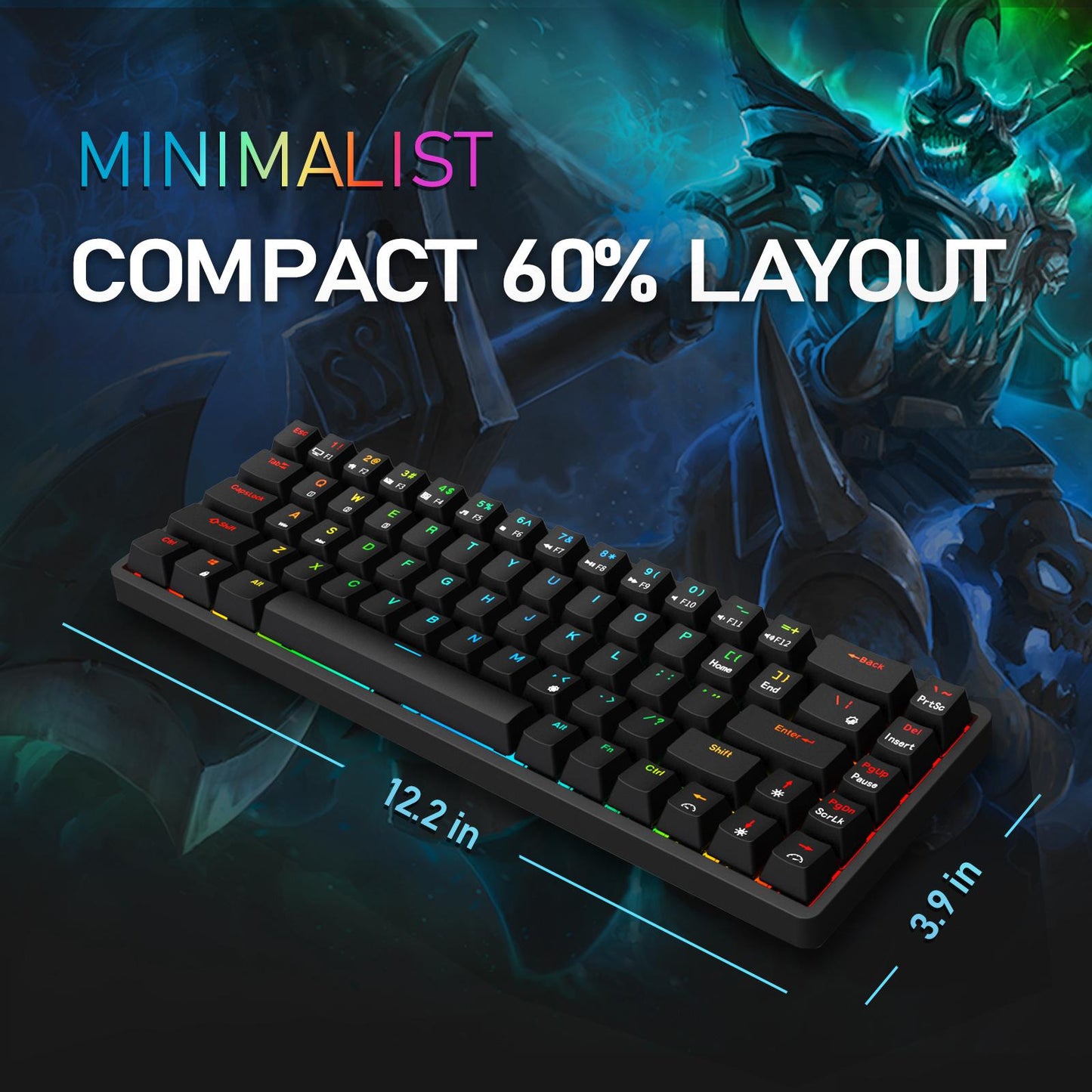 2.4Ghz 68-Key Gaming Keyboard Wireless RGB for Computers Black  Blue Switch
