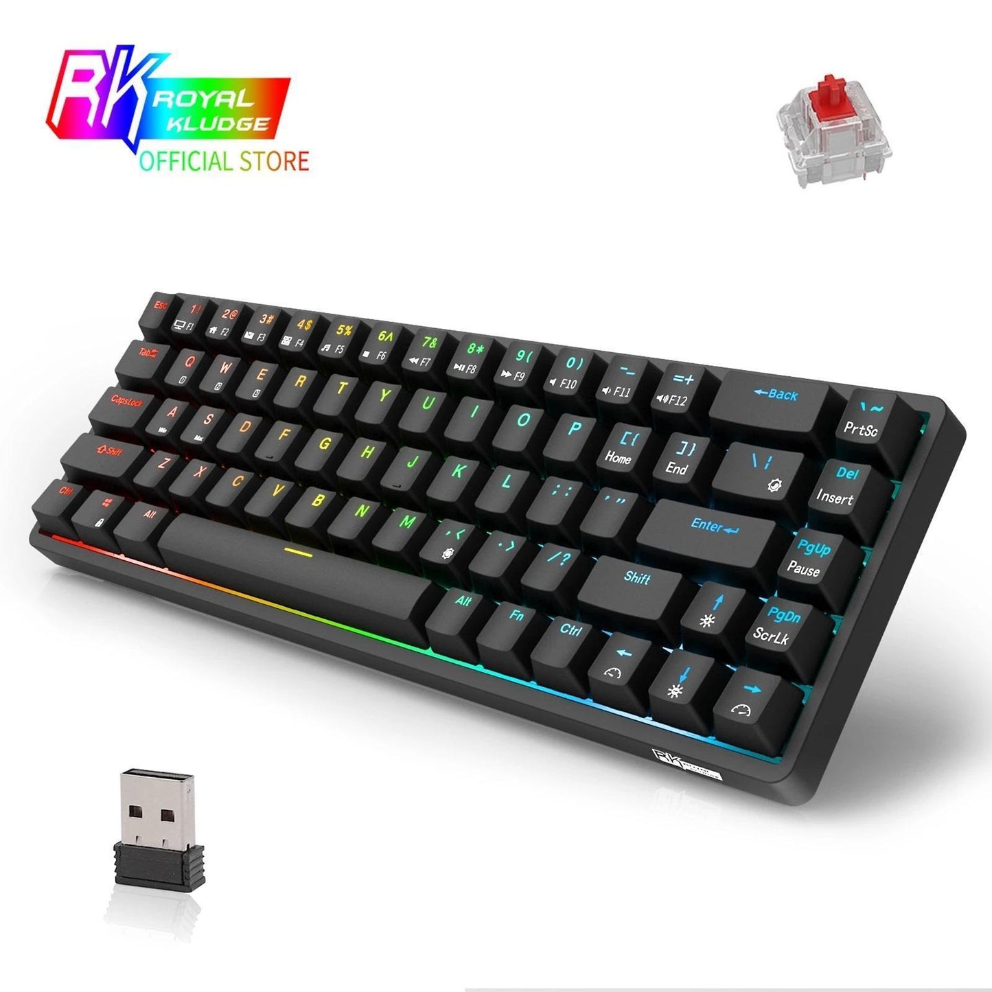 2.4Ghz 68-Key Gaming Keyboard Wireless RGB for Computers Black  Red Switch