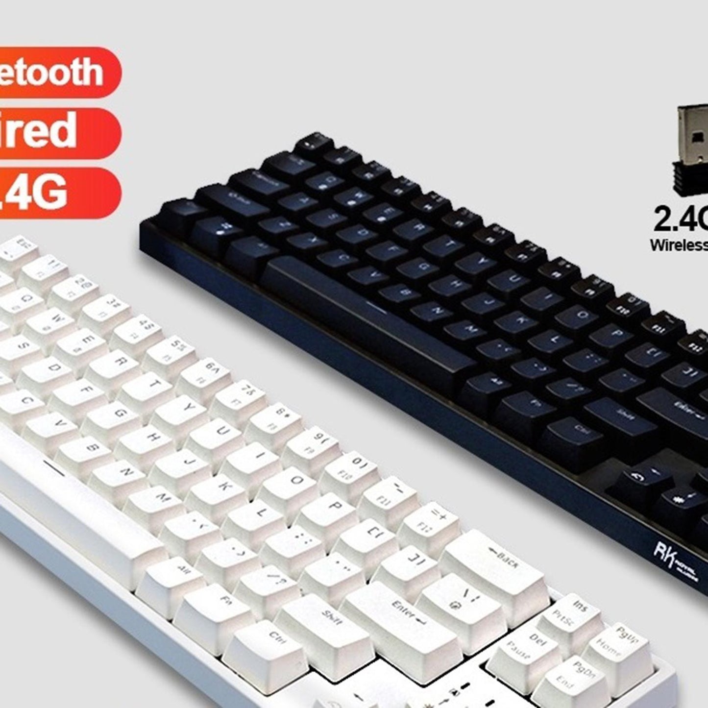 2.4Ghz RK68PLUS 68 Keys Gaming Keyboards for Laptops Home Red Switch White