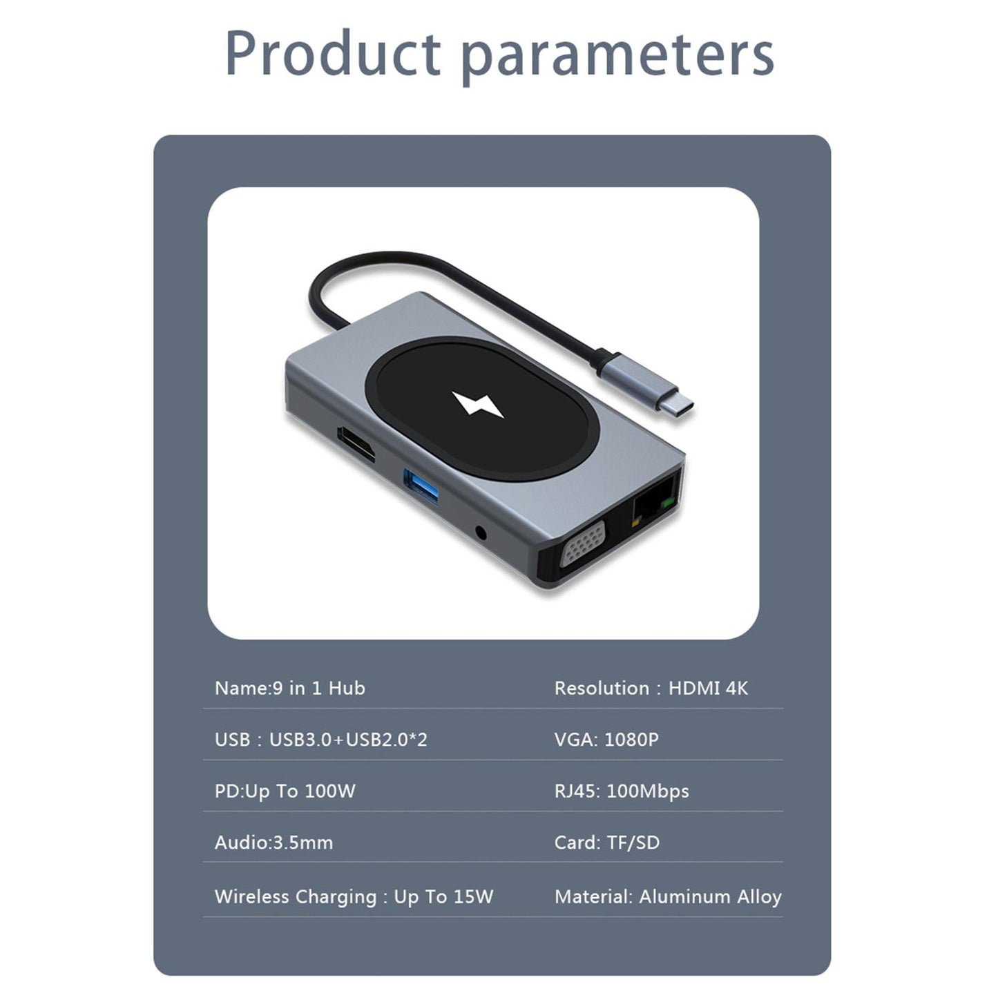 Type-C Docking Station HDMI Adapter 100W PD Type-C Data Transfer 3.5mm Audio