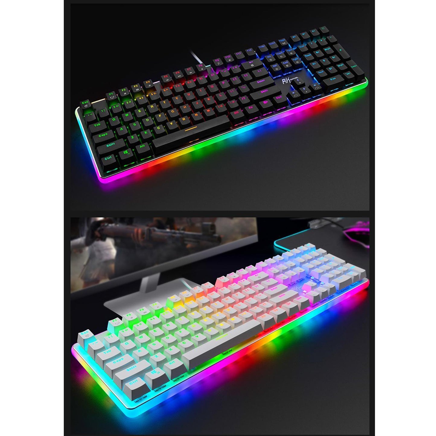 Mechanical Keyboard USB Wired 108 Keys with RGB Backlight for Computer PC Blue Switch White
