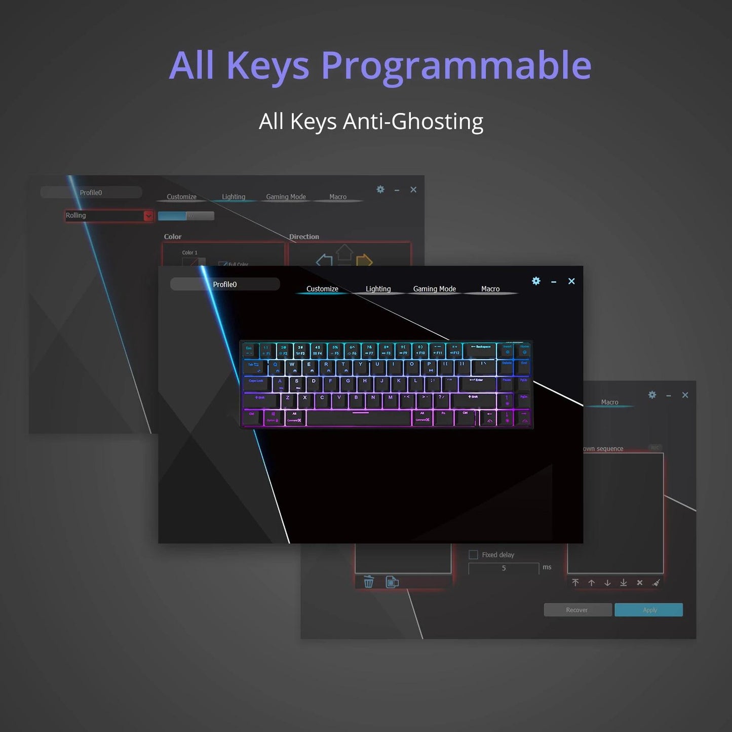 RK71 71 Keys Mechanical Keyboard RGB Backlight for Gamer Black Red Switch